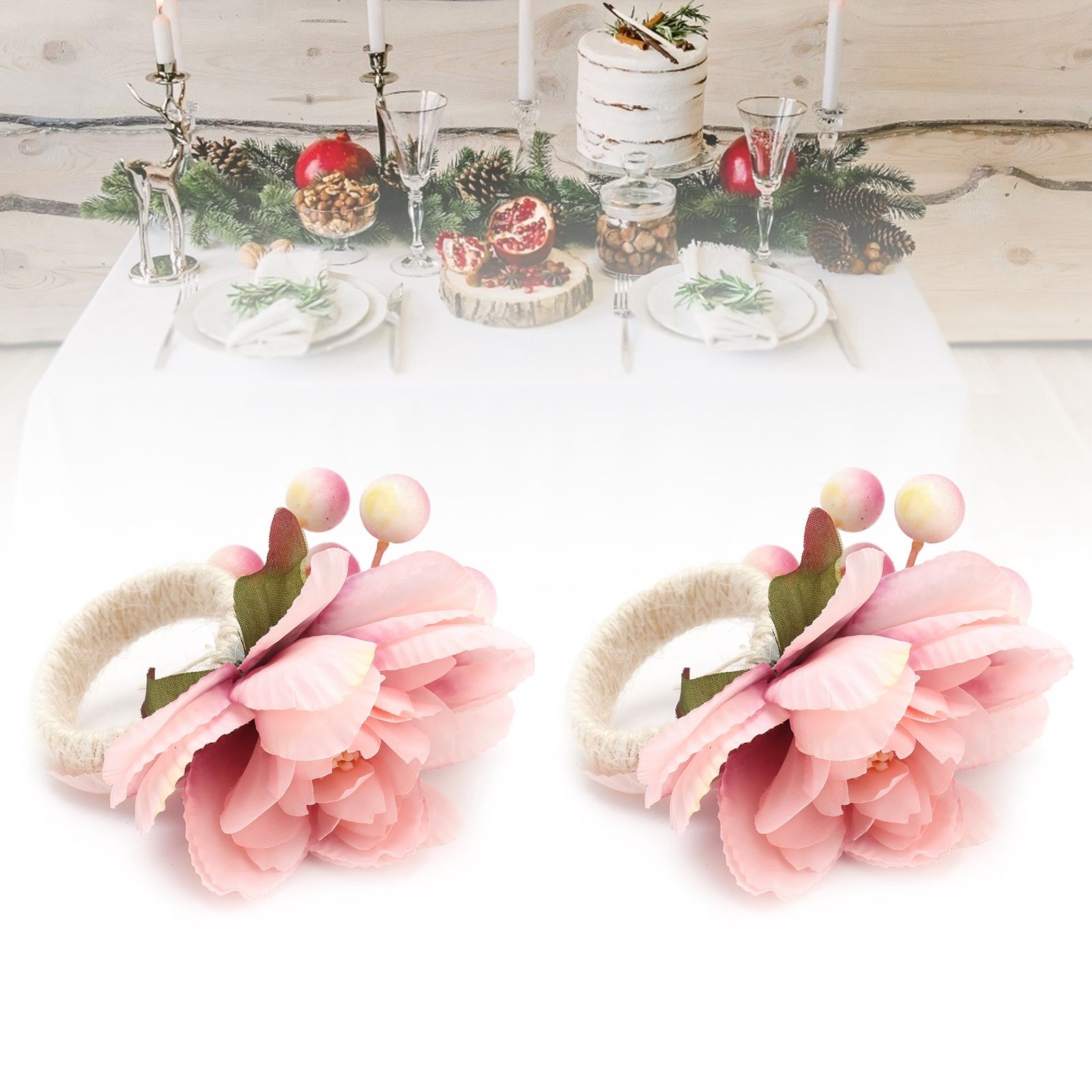 2Pcs Hemp Rope Napkin Buckle Simulation Flower Napkin Ring for Hotel Western view 12