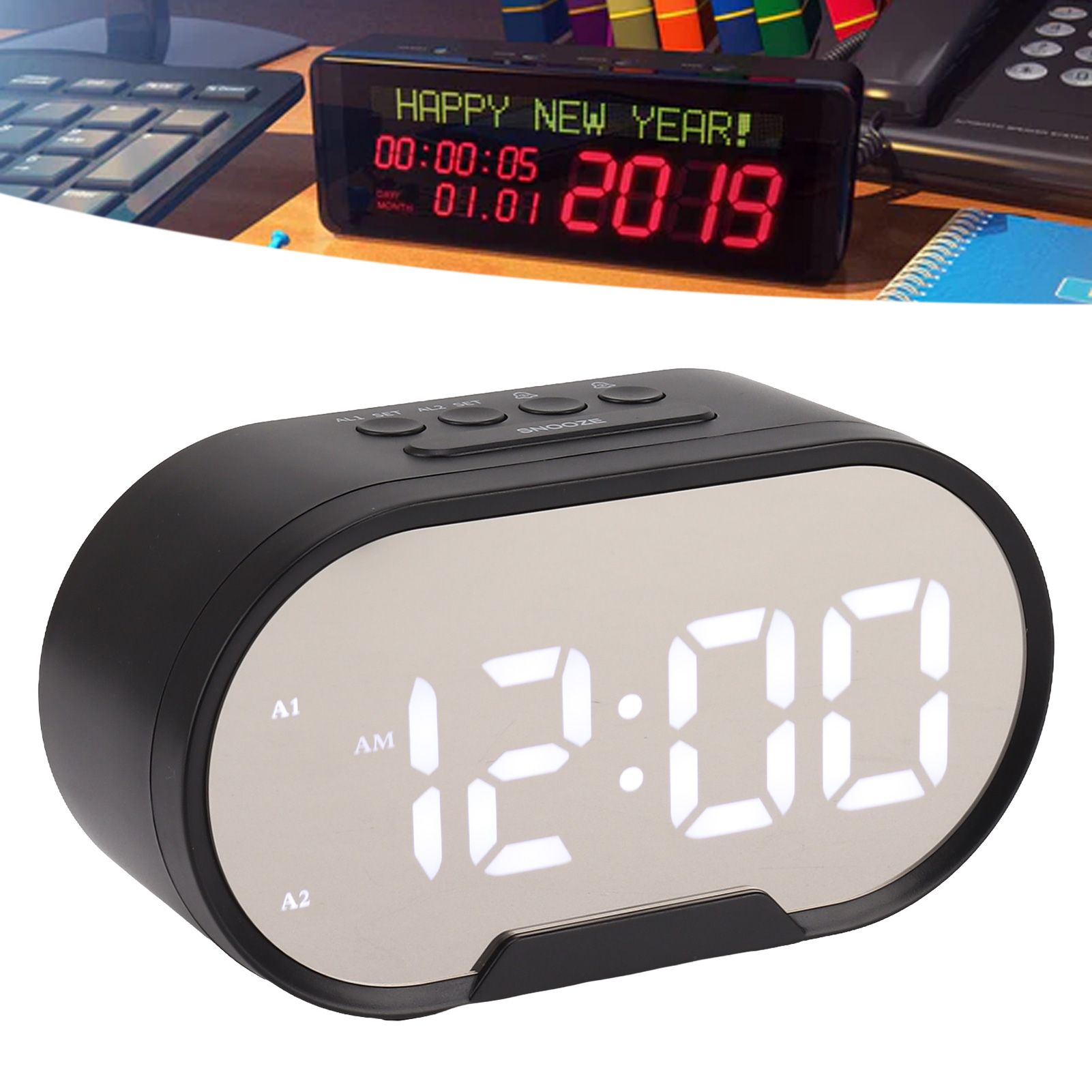 Digital Alarm Clock USB LED Display White Light Mirror Electronic Desktop view 12