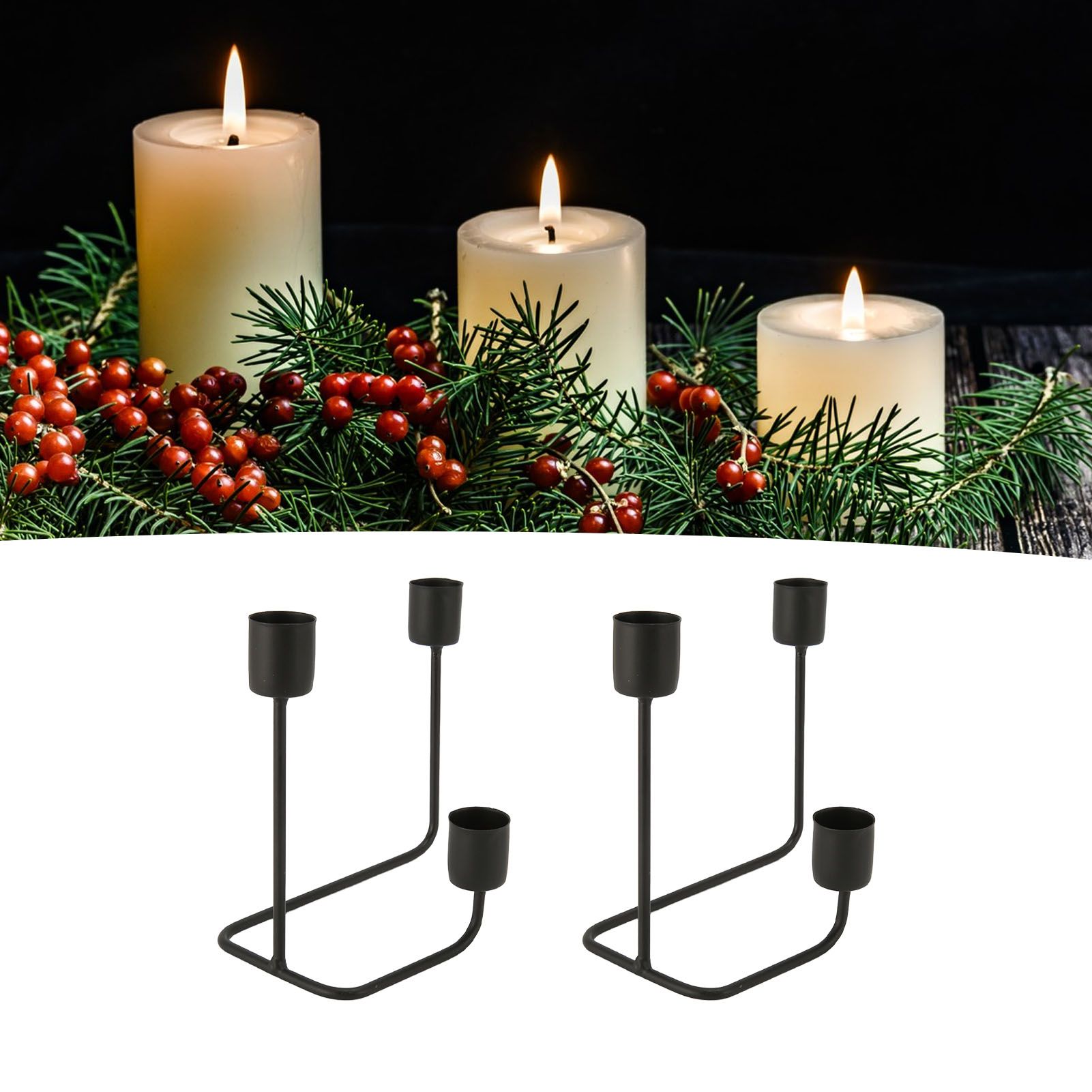 2 Pcs 3 Arm Candle Holder Black Simple Modern Candlestick Holder Decorative view 11