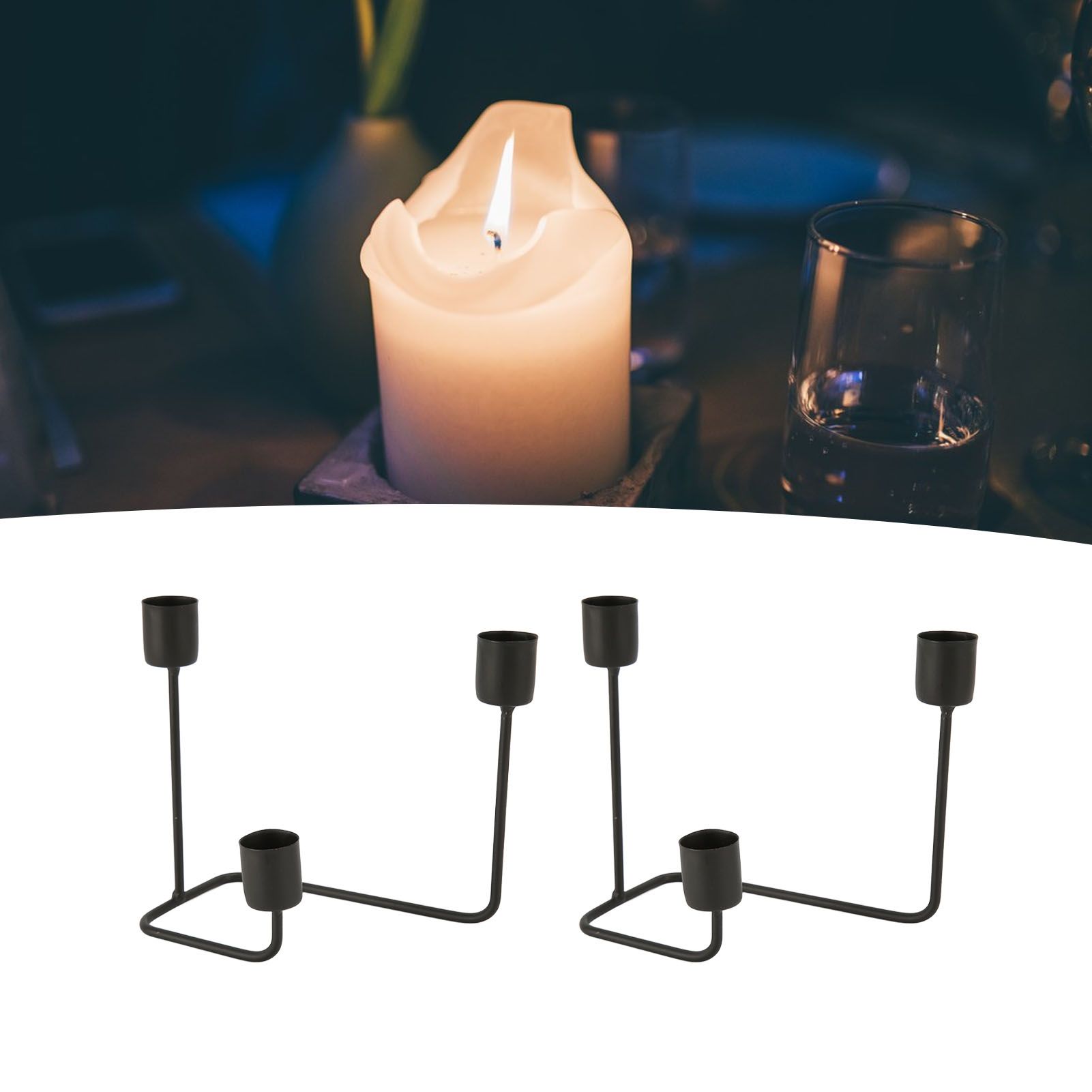 2 Pcs 3 Arm Candle Holder Black Simple Modern Candlestick Holder Decorative view 12