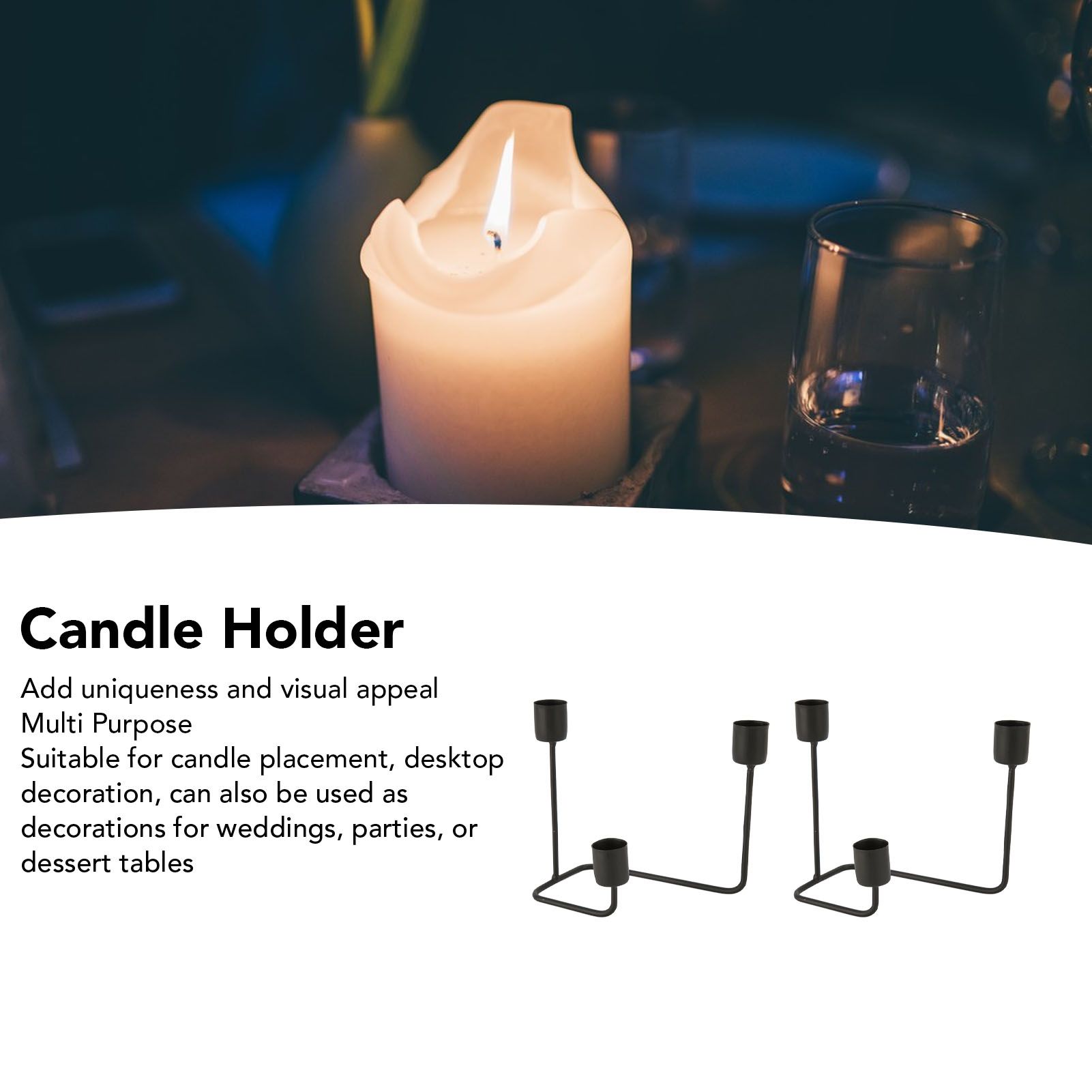 2 Pcs 3 Arm Candle Holder Black Simple Modern Candlestick Holder Decorative view 13