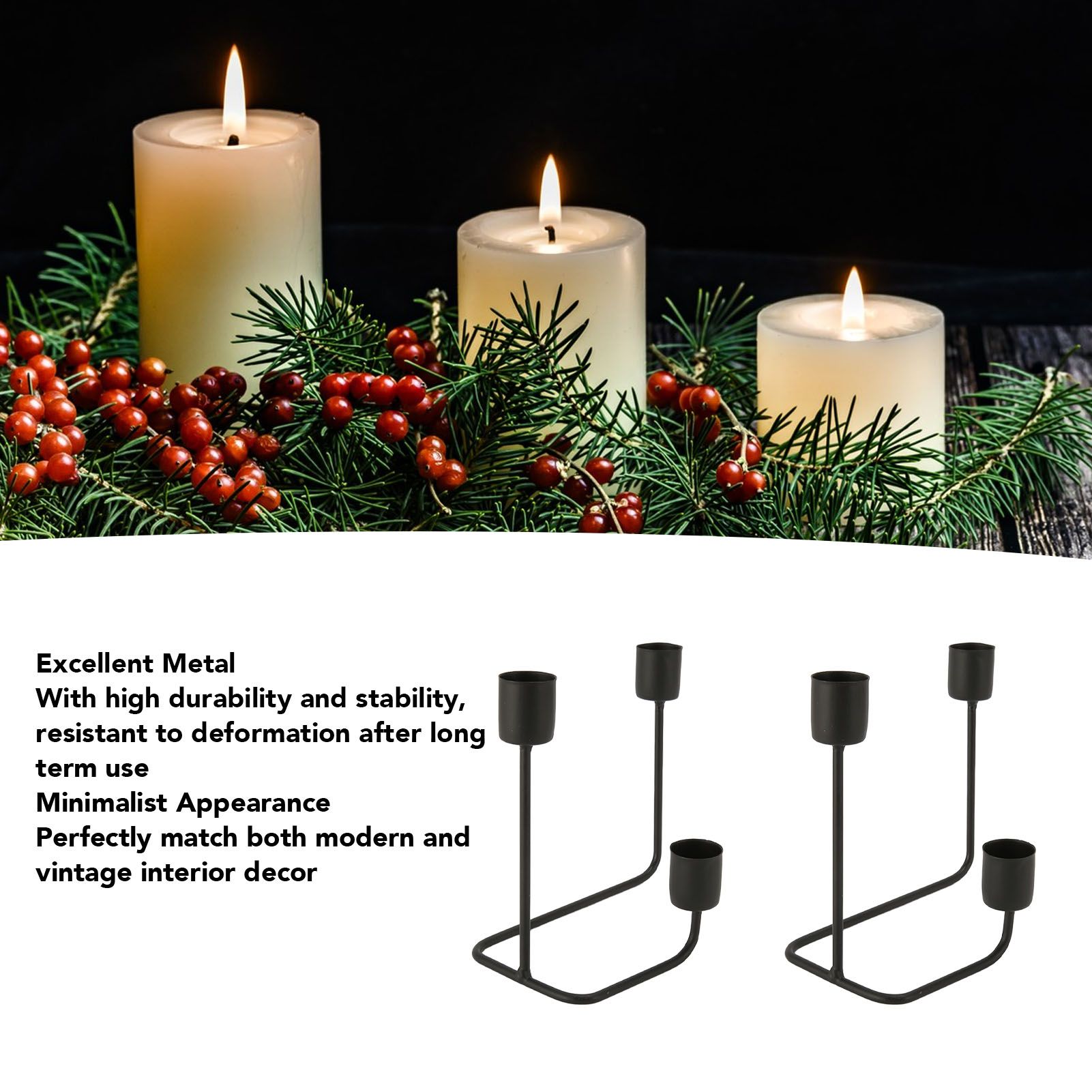 2 Pcs 3 Arm Candle Holder Black Simple Modern Candlestick Holder Decorative view 14