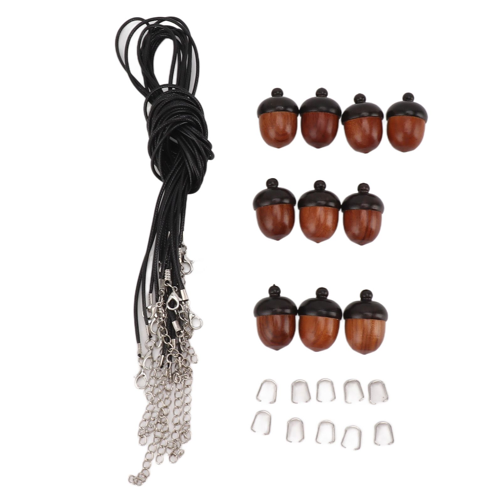 10PCS Wooden Nut Acorn Pendant Necklace Acorn Box Clasp Nylon Cord Kits DIY