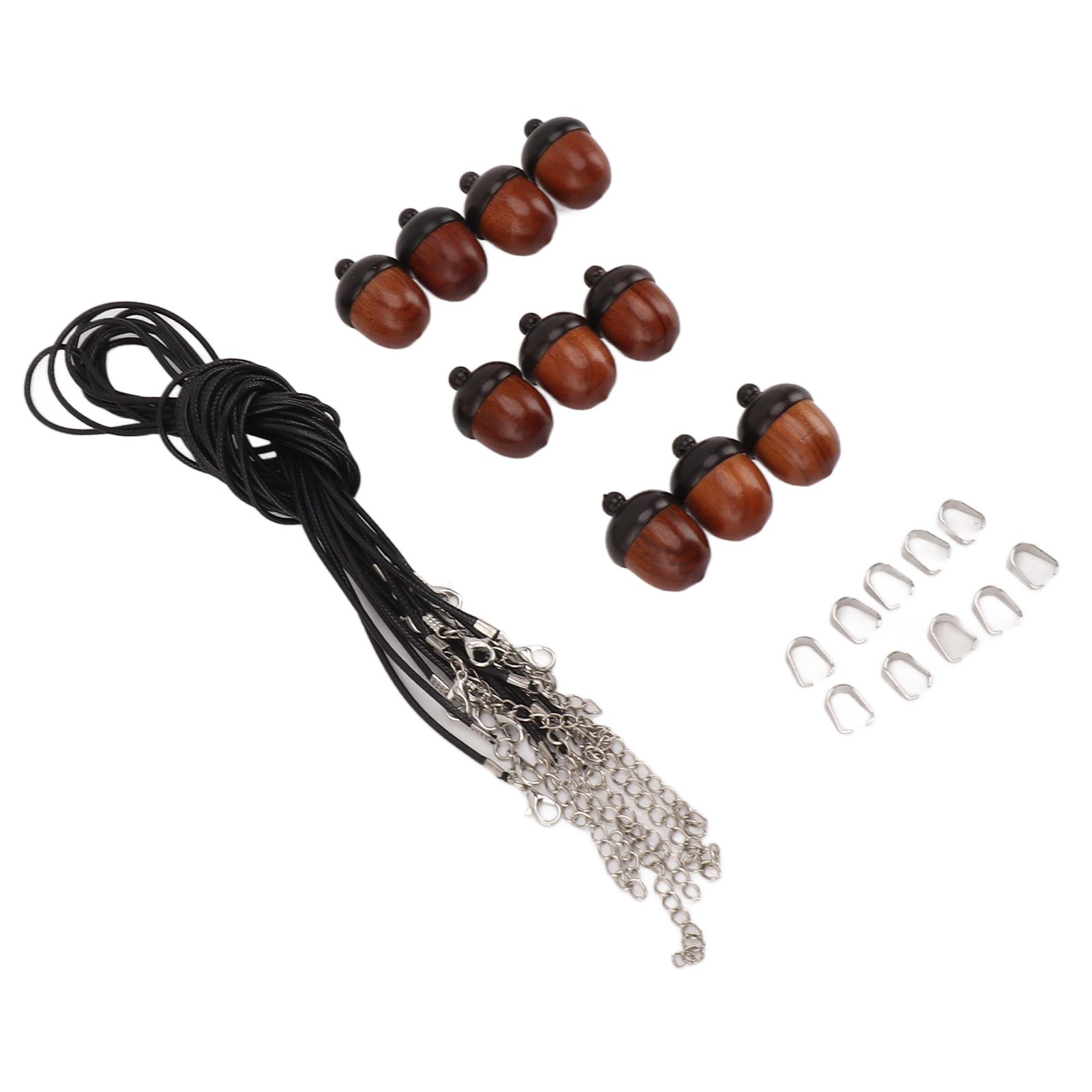 10PCS Wooden Nut Acorn Pendant Necklace Acorn Box Clasp Nylon Cord Kits DIY view 2