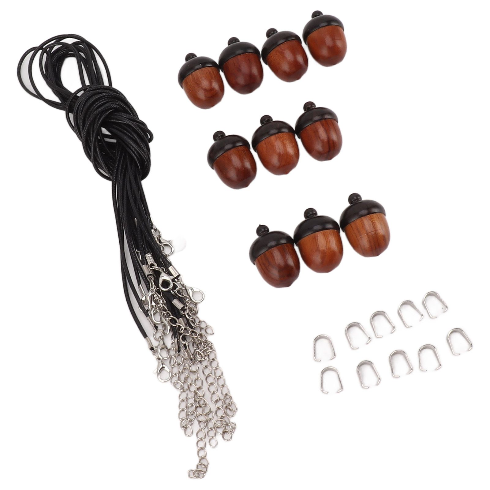 10PCS Wooden Nut Acorn Pendant Necklace Acorn Box Clasp Nylon Cord Kits DIY view 3