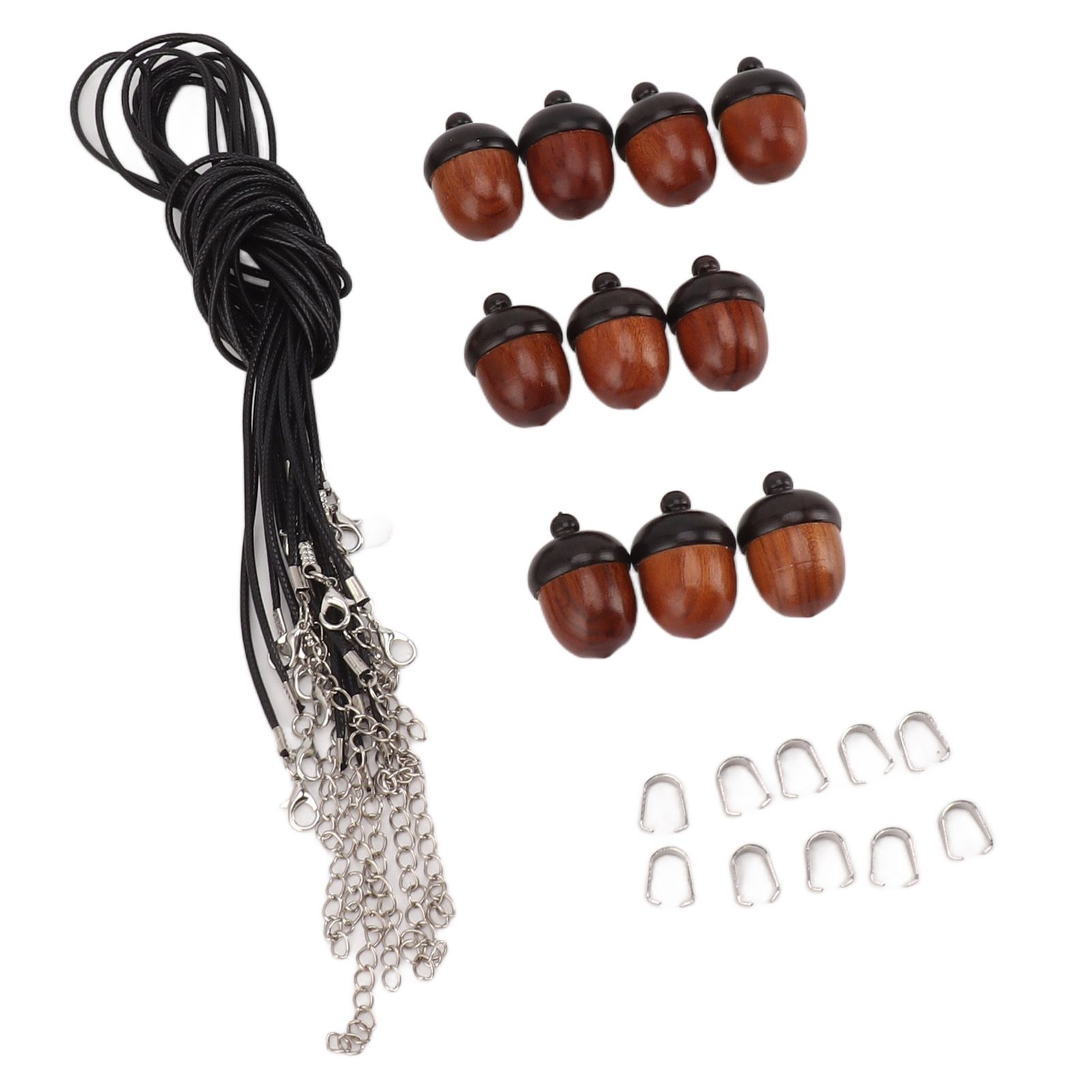 10PCS Wooden Nut Acorn Pendant Necklace Acorn Box Clasp Nylon Cord Kits DIY view 4