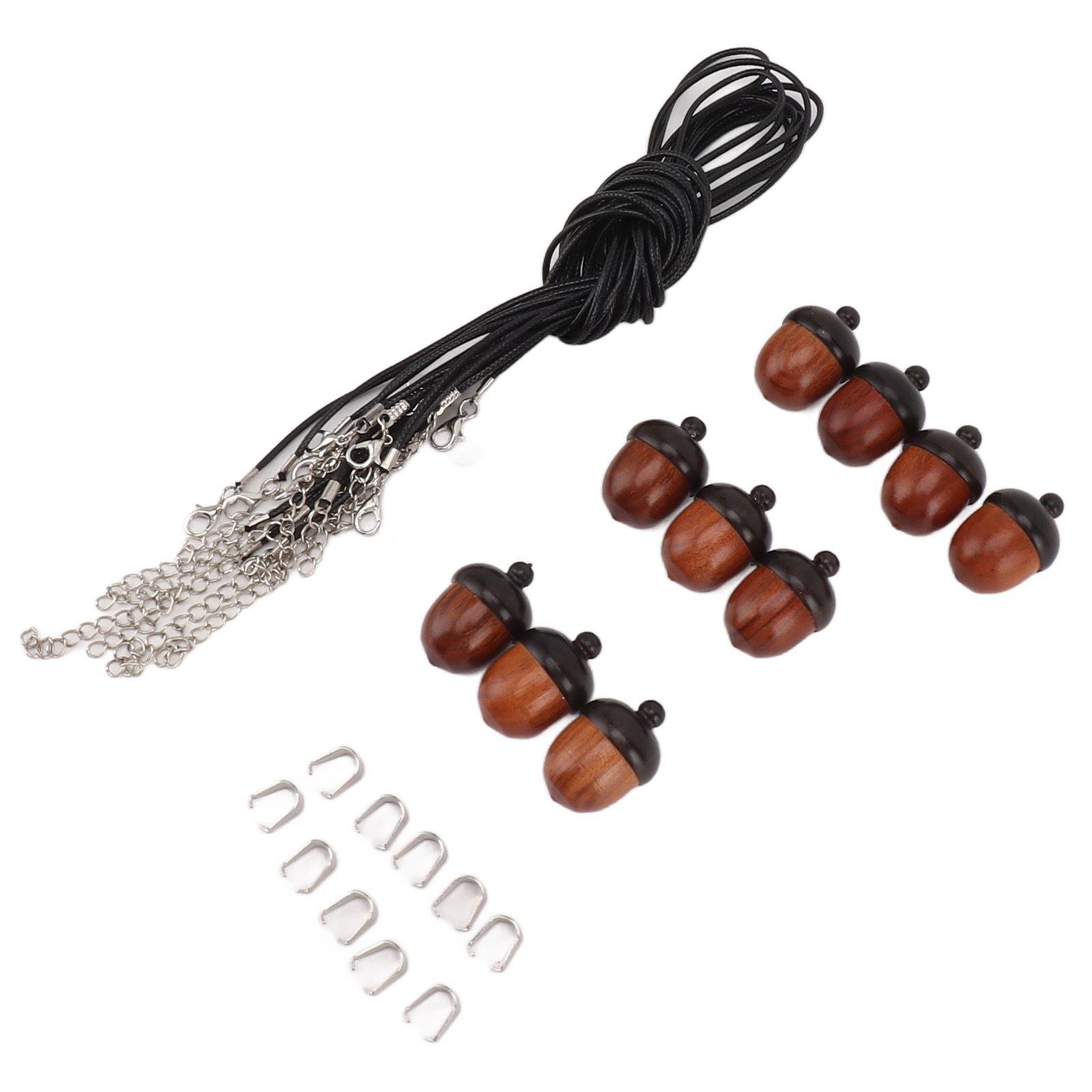 10PCS Wooden Nut Acorn Pendant Necklace Acorn Box Clasp Nylon Cord Kits DIY view 5