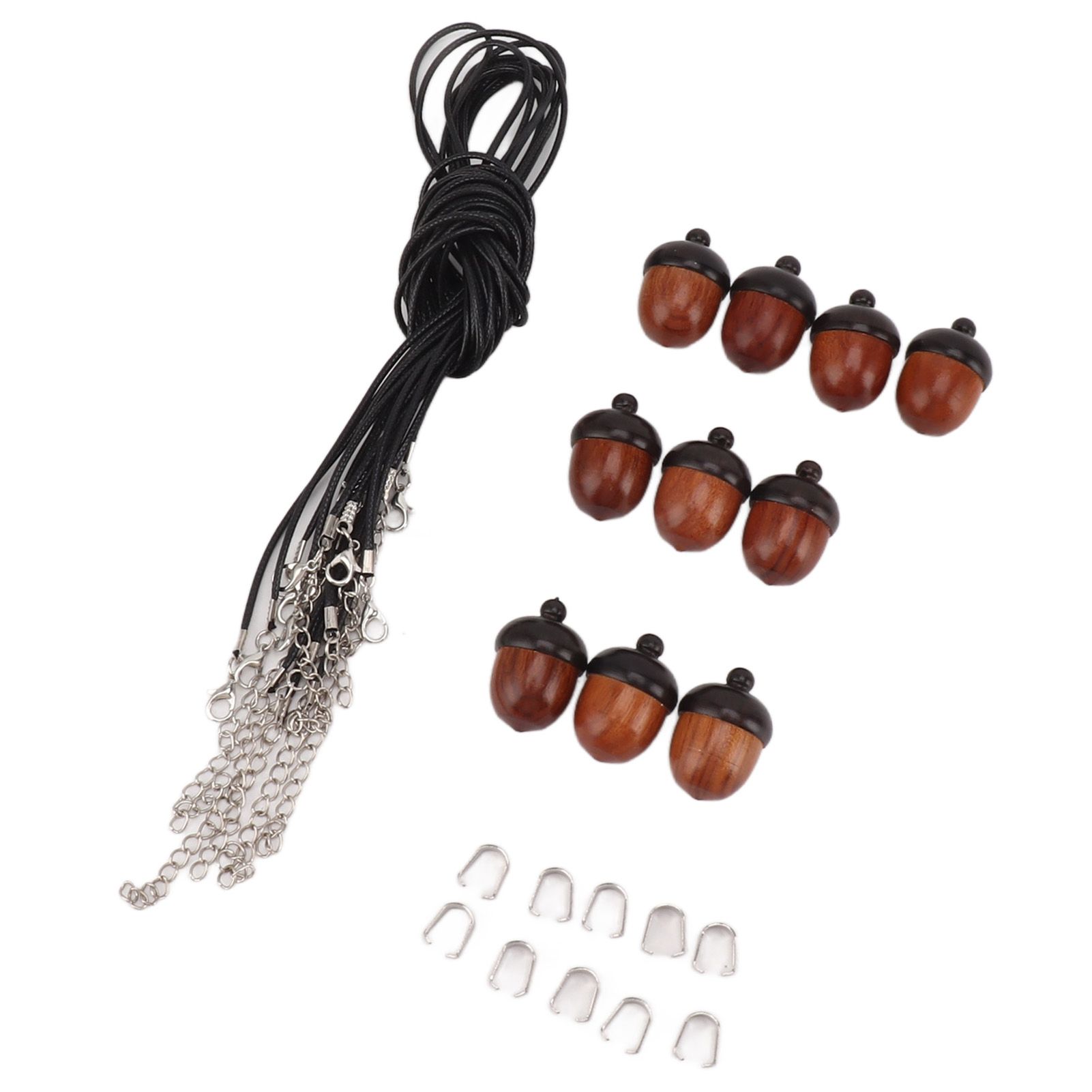 10PCS Wooden Nut Acorn Pendant Necklace Acorn Box Clasp Nylon Cord Kits DIY view 6