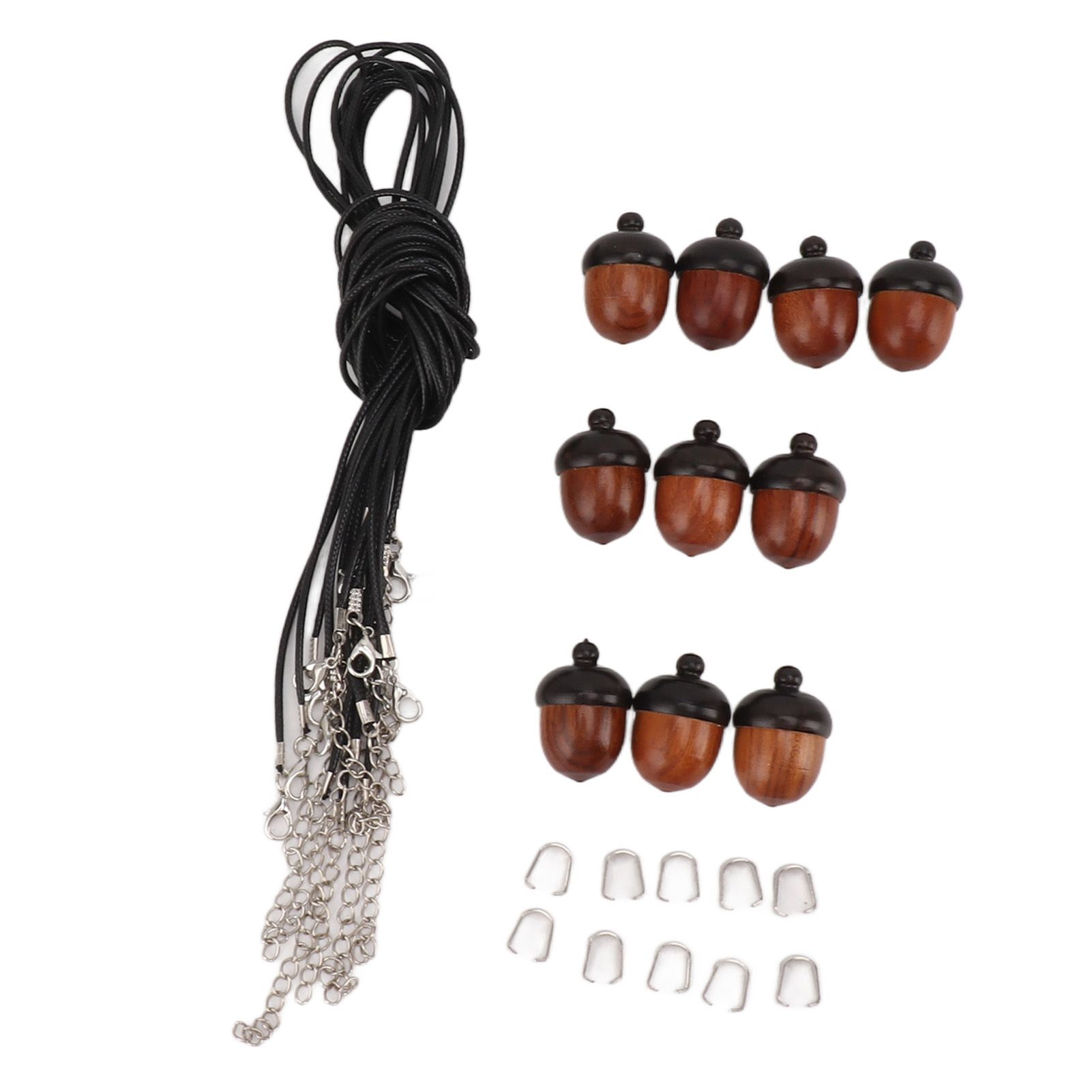 10PCS Wooden Nut Acorn Pendant Necklace Acorn Box Clasp Nylon Cord Kits DIY view 7