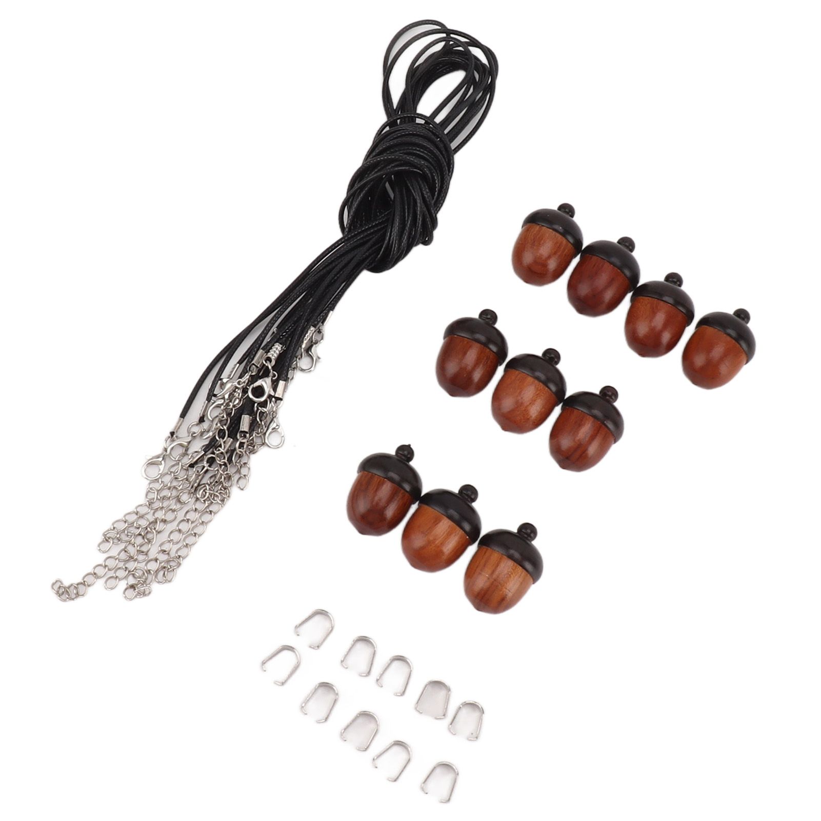 10PCS Wooden Nut Acorn Pendant Necklace Acorn Box Clasp Nylon Cord Kits DIY view 8