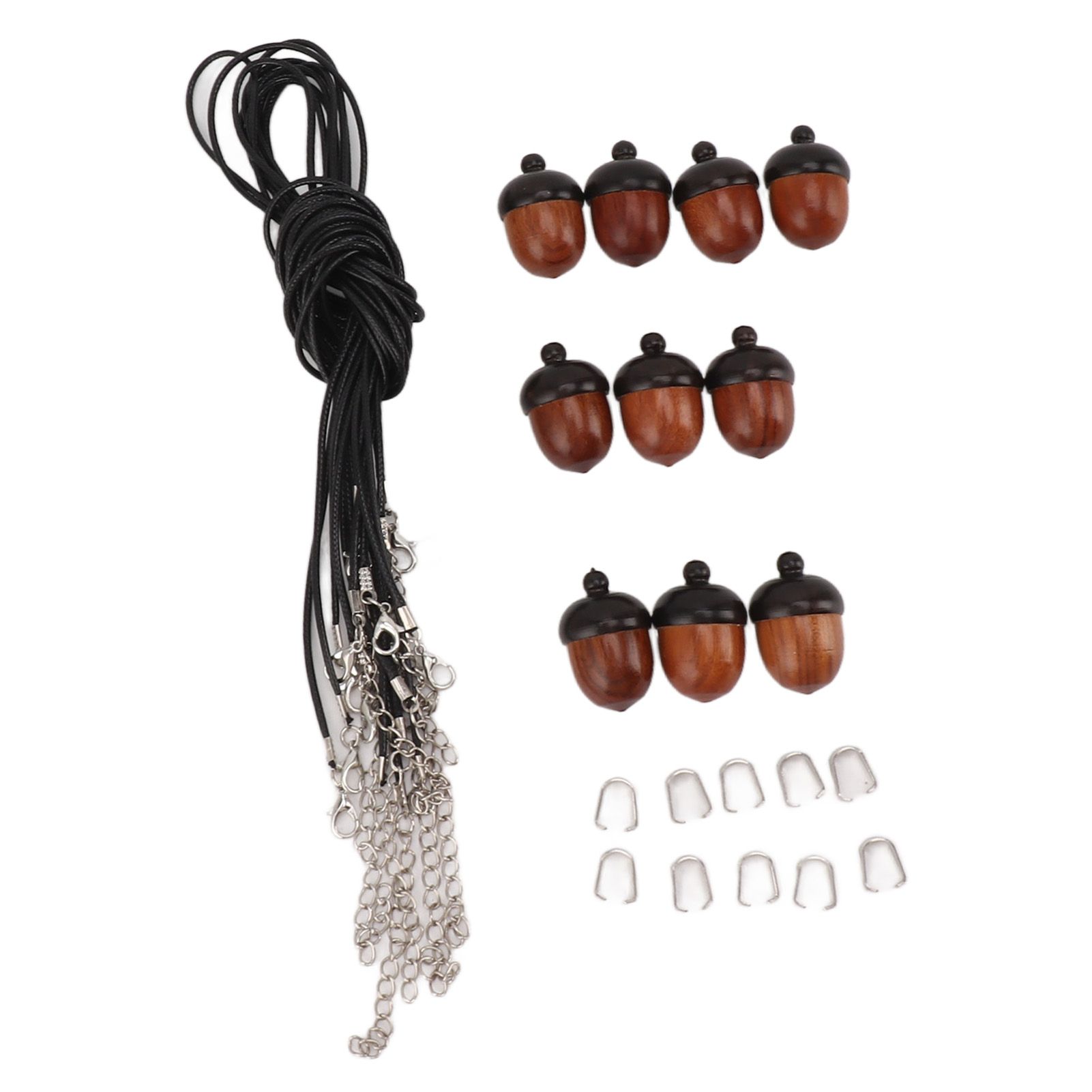 10PCS Wooden Nut Acorn Pendant Necklace Acorn Box Clasp Nylon Cord Kits DIY view 9