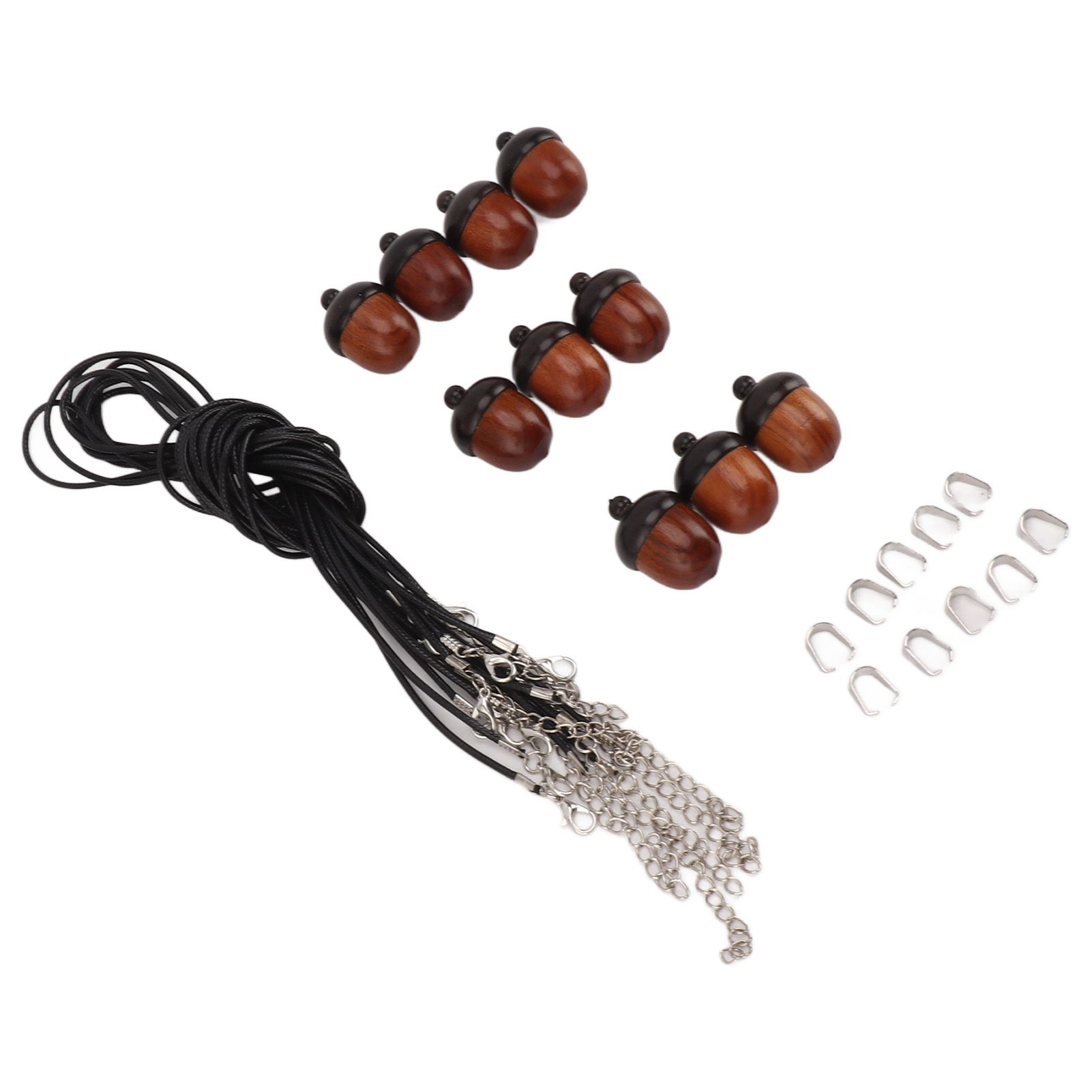 10PCS Wooden Nut Acorn Pendant Necklace Acorn Box Clasp Nylon Cord Kits DIY view 10
