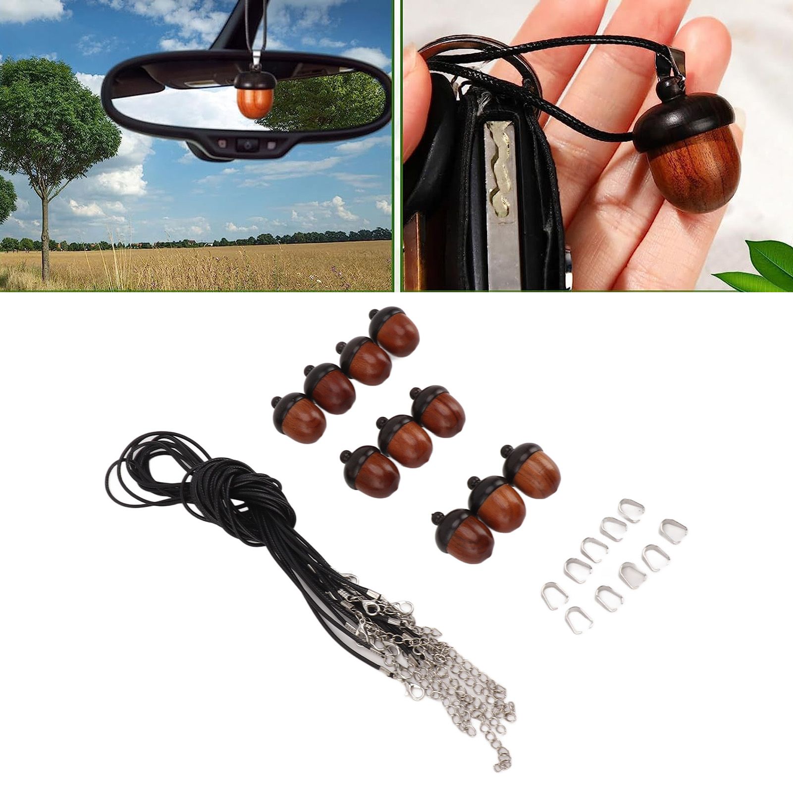 10PCS Wooden Nut Acorn Pendant Necklace Acorn Box Clasp Nylon Cord Kits DIY view 12