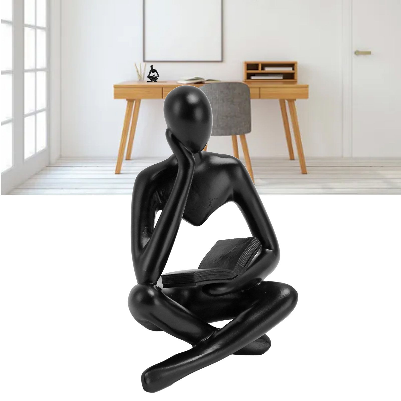 Thinker Reading Statue Resin Sitting Figure Abstract Art Ornament for Living view 11
