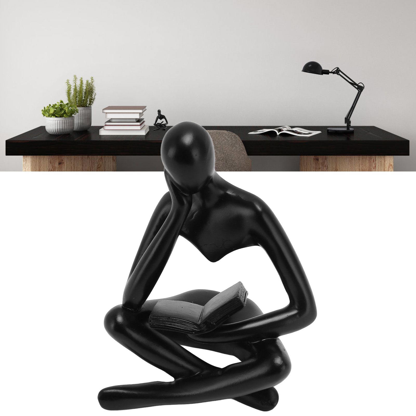 Thinker Reading Statue Resin Sitting Figure Abstract Art Ornament for Living view 12