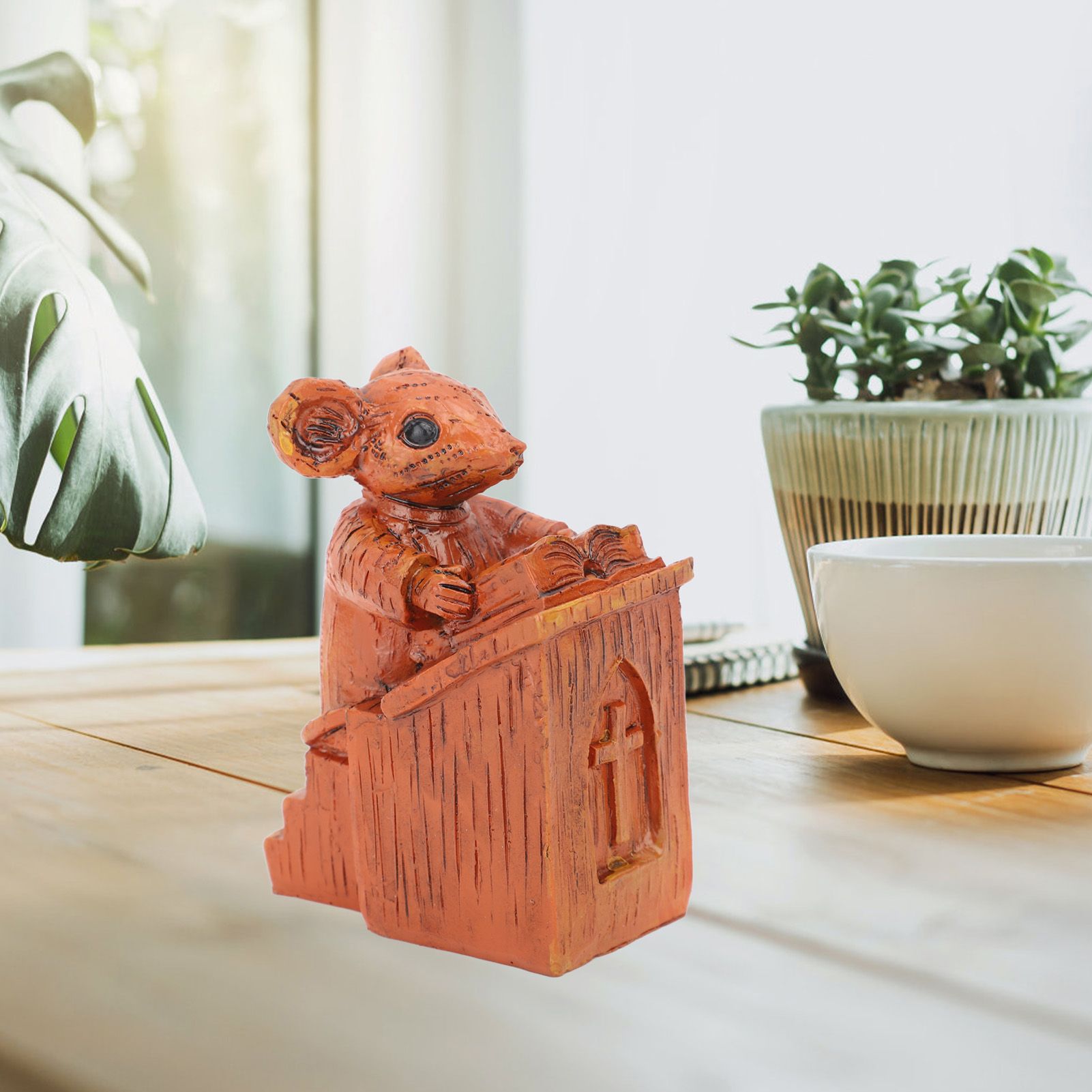 Church Mouse Statue Easy To Clean Brown Resin Church Mouse Resin Sculpture for view 11