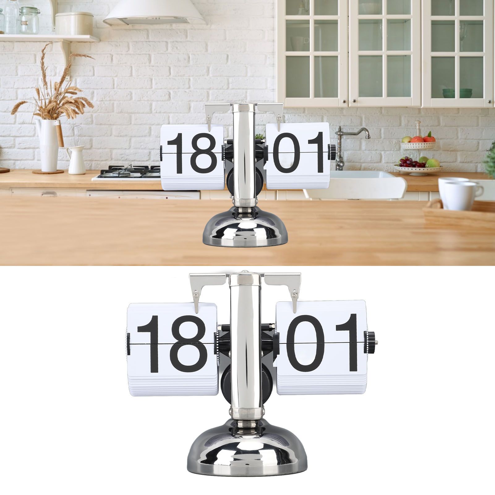 Flip Clock Large Number Battery Powered 304 Stainless Steel Tabletop Retro view 12