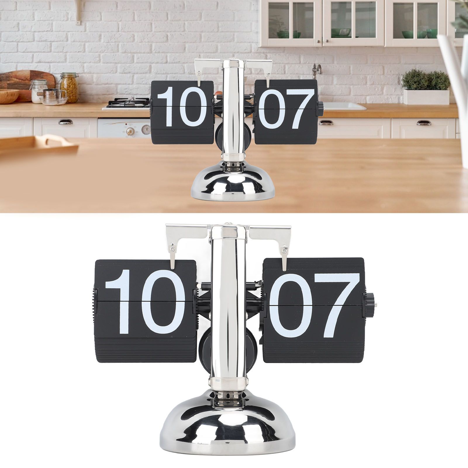 Flip Clock Large Number Battery Powered 304 Stainless Steel Tabletop Retro view 11