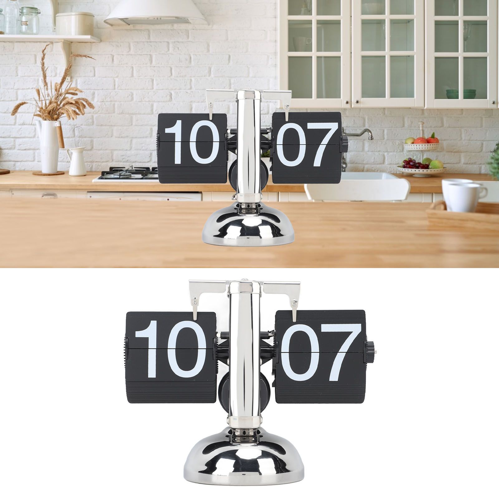 Flip Clock Large Number Battery Powered 304 Stainless Steel Tabletop Retro view 12