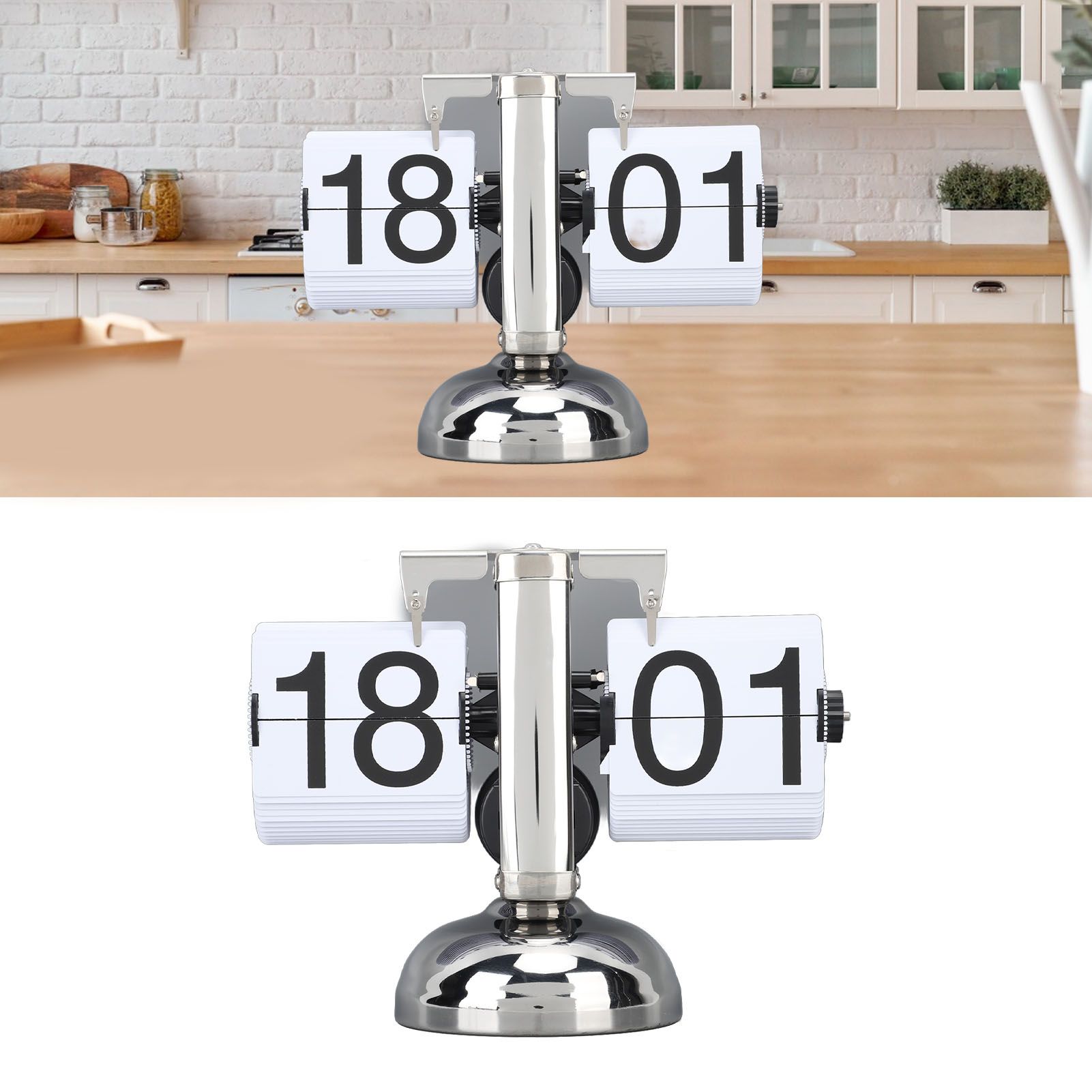 Flip Clock Large Number Battery Powered 304 Stainless Steel Tabletop Retro view 11