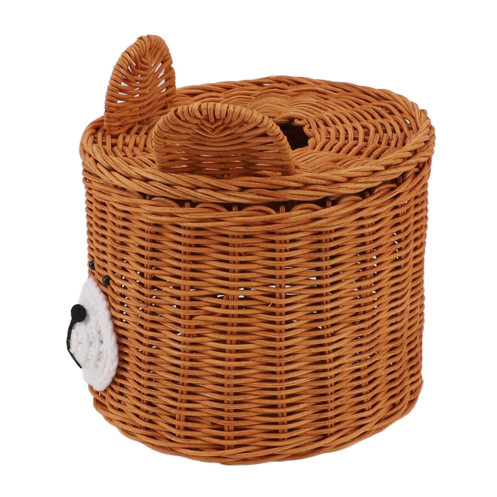 Tissue Box Cover Rattan Cute Bear Brown with Lid Easy Access Round Easy view 3