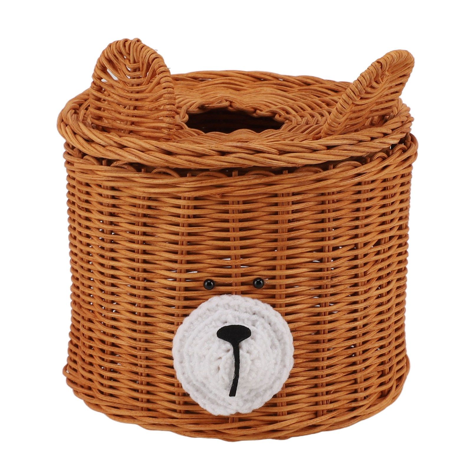 Tissue Box Cover Rattan Cute Bear Brown with Lid Easy Access Round Easy view 4