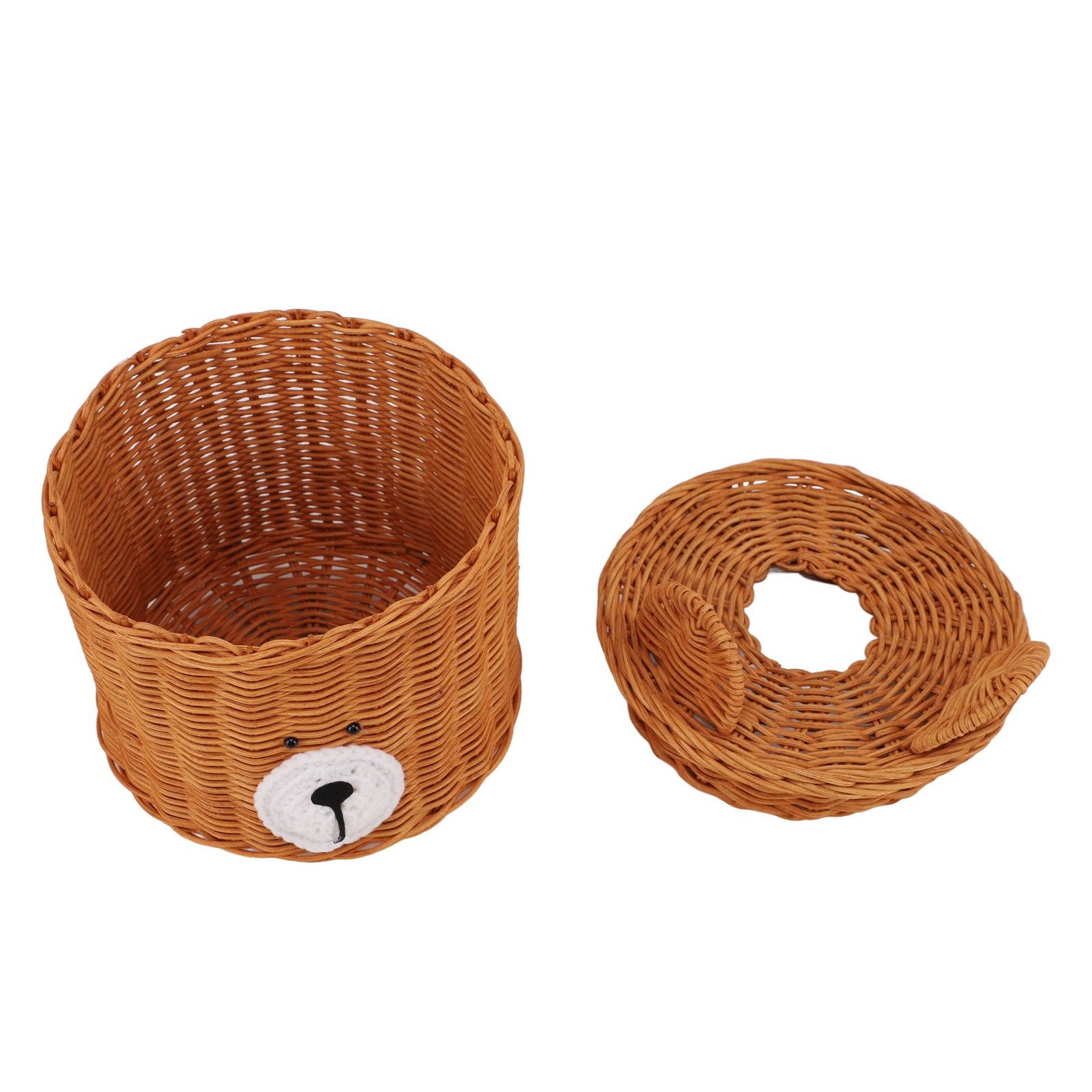 Tissue Box Cover Rattan Cute Bear Brown with Lid Easy Access Round Easy view 5