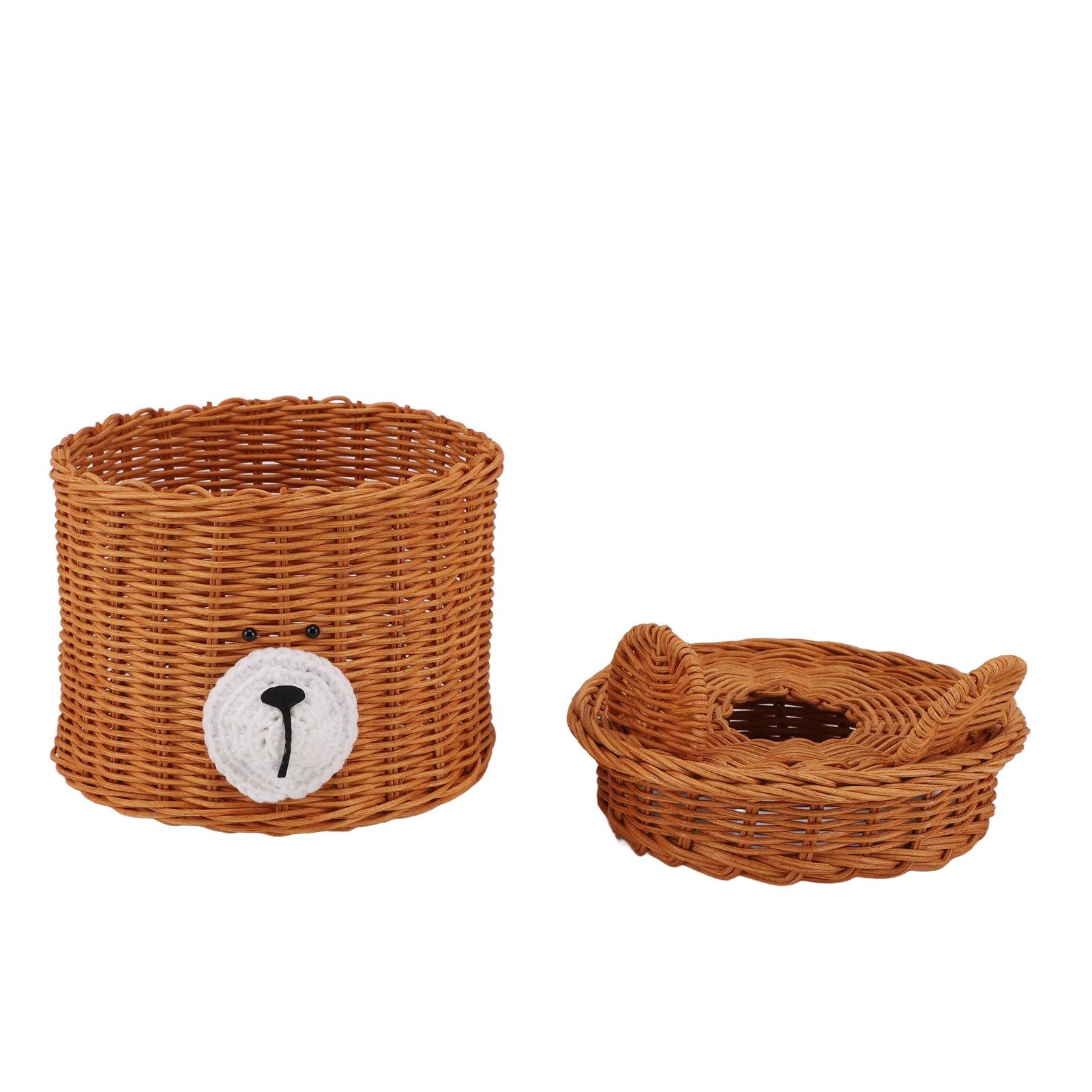 Tissue Box Cover Rattan Cute Bear Brown with Lid Easy Access Round Easy view 6