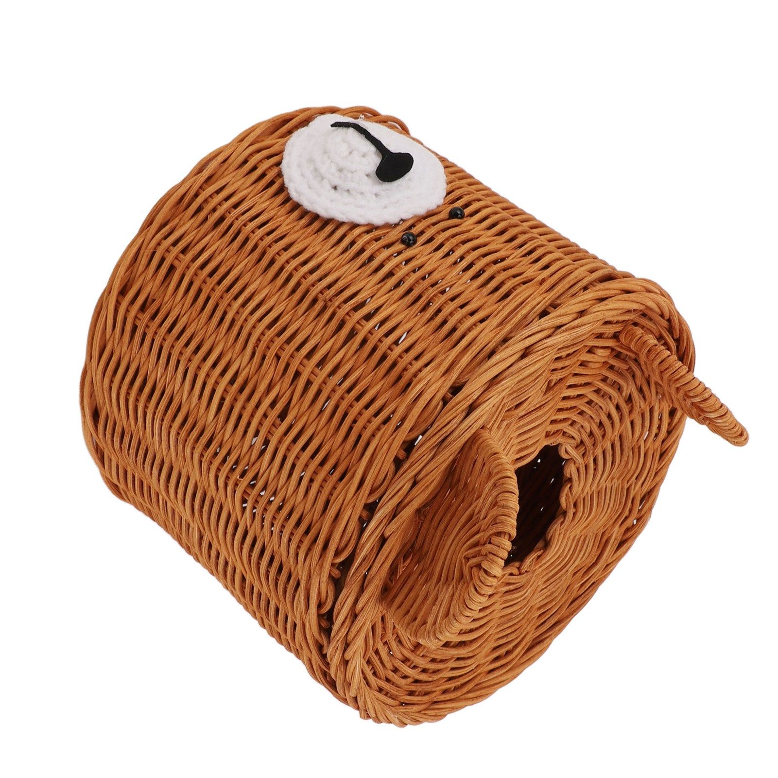 Tissue Box Cover Rattan Cute Bear Brown with Lid Easy Access Round Easy view 7