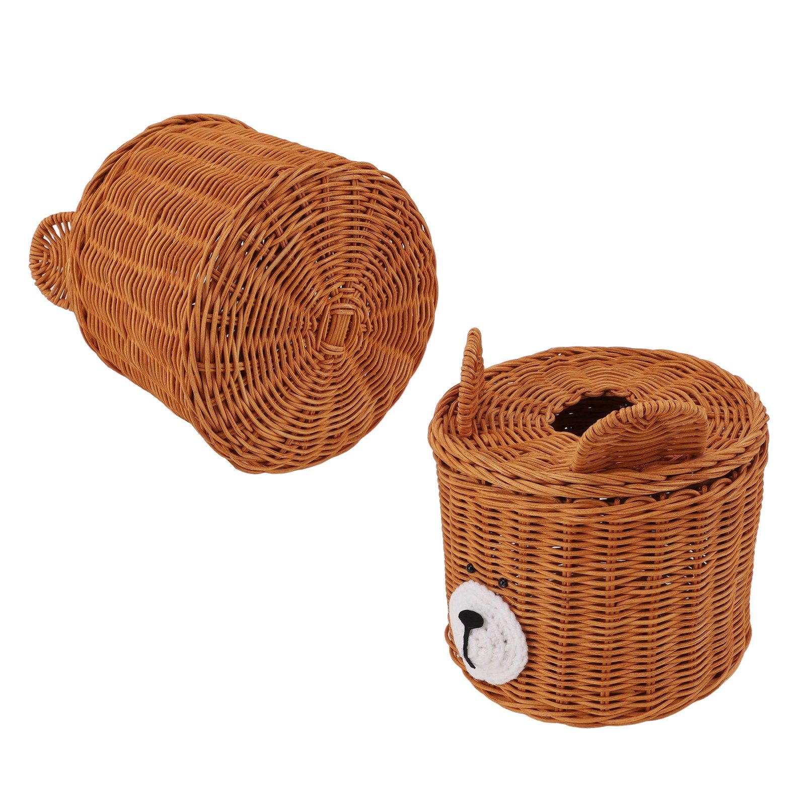 Tissue Box Cover Rattan Cute Bear Brown with Lid Easy Access Round Easy view 8