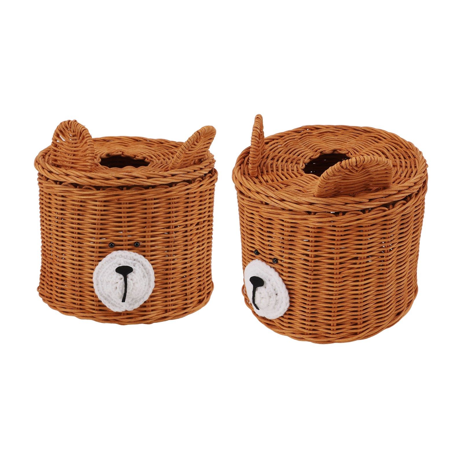Tissue Box Cover Rattan Cute Bear Brown with Lid Easy Access Round Easy view 9