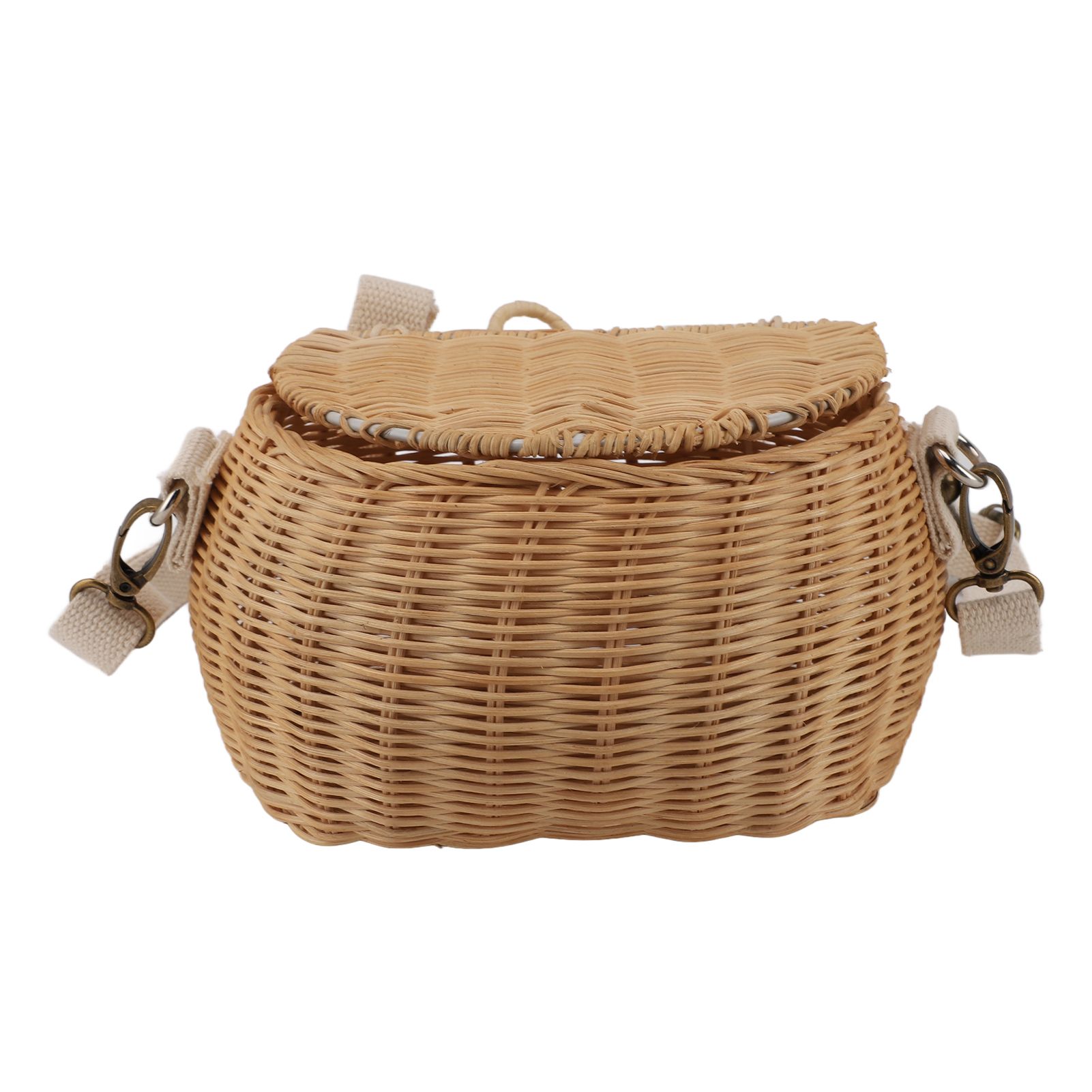 Kids Bike Basket Simple Lid Design Adjustable Strap Light Sturdy Kids Rattan — image 1