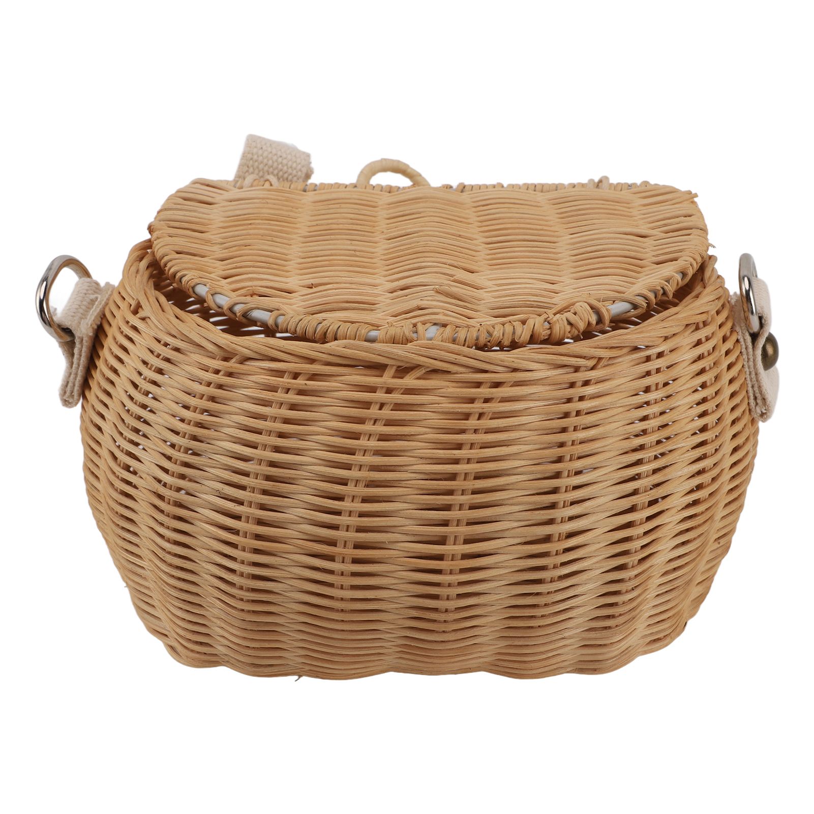 Kids Bike Basket Simple Lid Design Adjustable Strap Light Sturdy Kids Rattan view 8