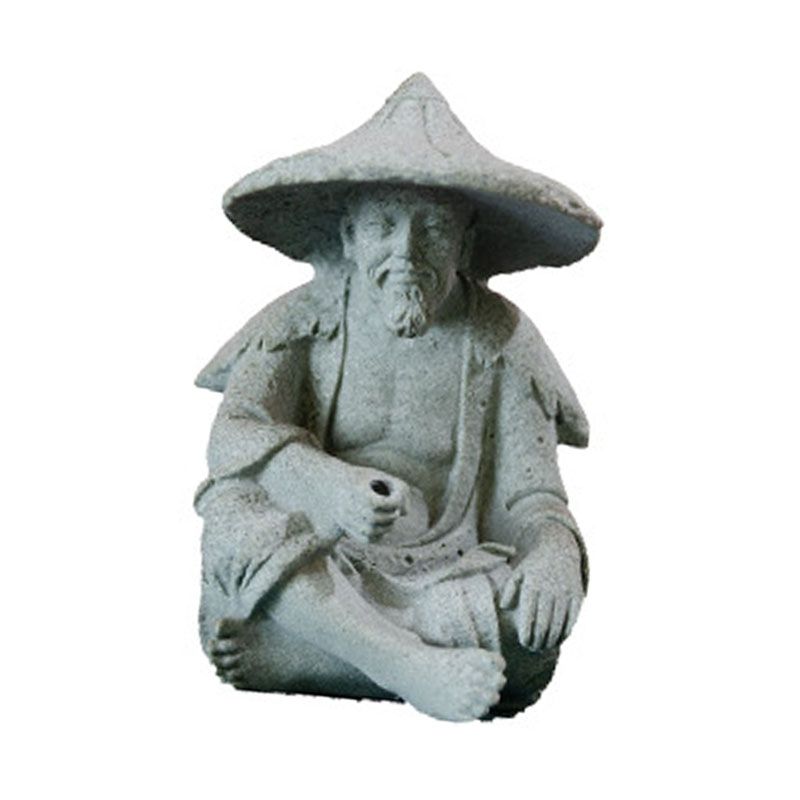 Fisherman Ornament Resin Unique Light Gray Old Man Fishing Statues for Rock view 3