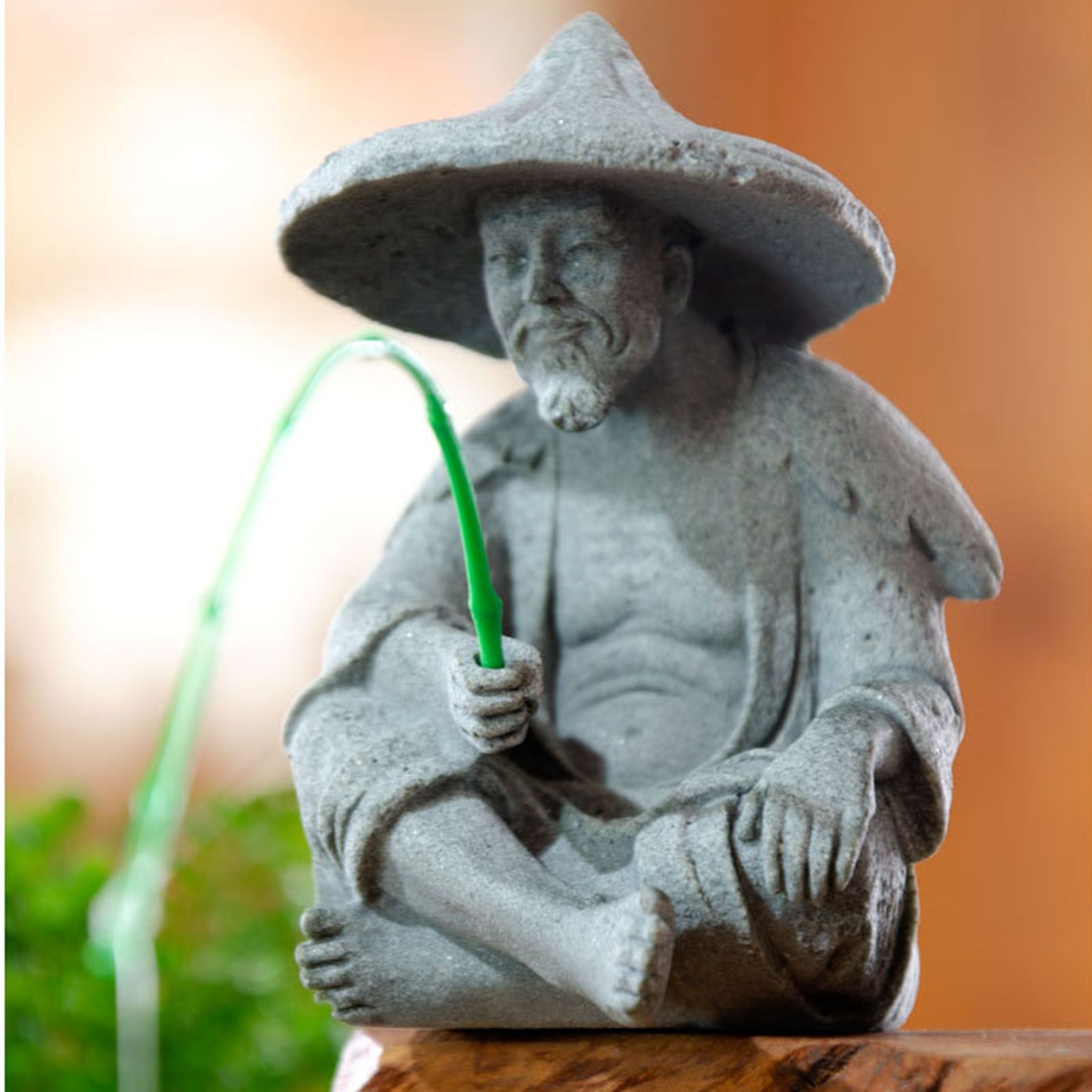 Fisherman Ornament Resin Unique Light Gray Old Man Fishing Statues for Rock view 6