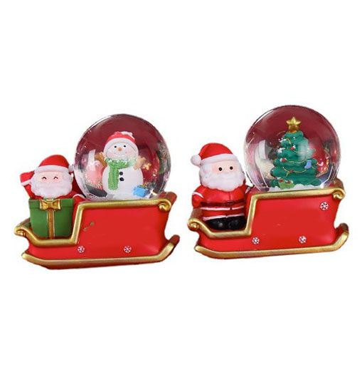 Santa Sleigh Ornament Crystal Globe Ball Light Resin Desktop Christmas view 2