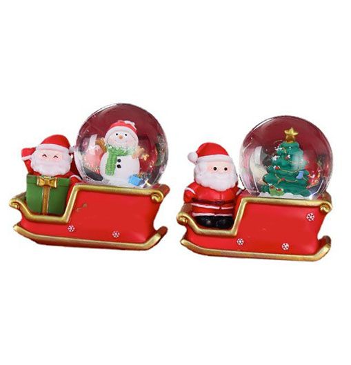Santa Sleigh Ornament Crystal Globe Ball Light Resin Desktop Christmas view 3