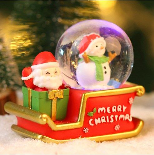 Santa Sleigh Ornament Crystal Globe Ball Light Resin Desktop Christmas view 5