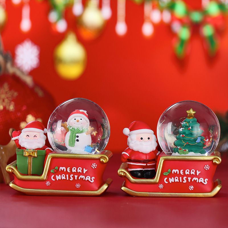 Santa Sleigh Ornament Crystal Globe Ball Light Resin Desktop Christmas view 10