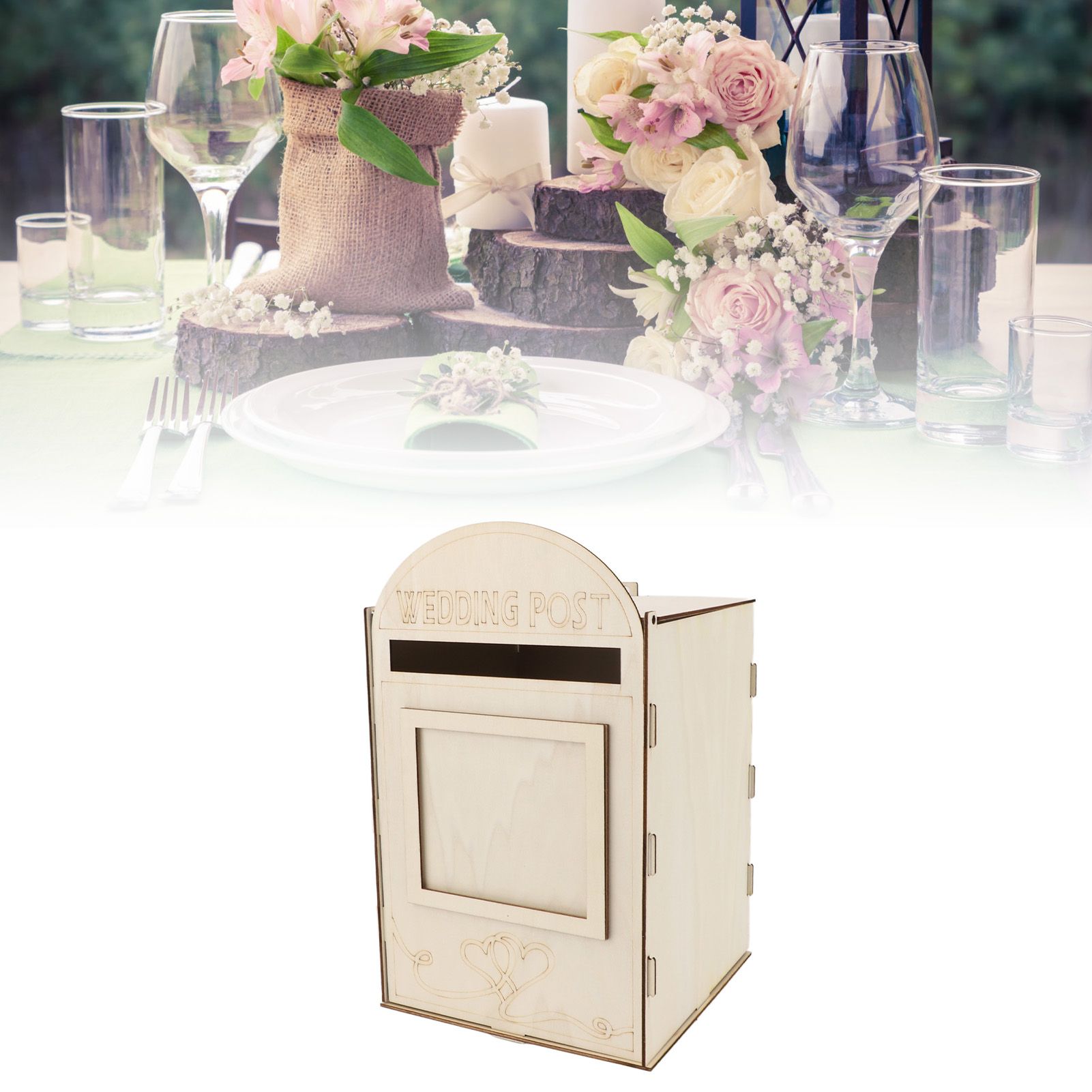 DIY Wooden Wedding Mailbox Post Box with Lock Key for Reception Wedding view 11