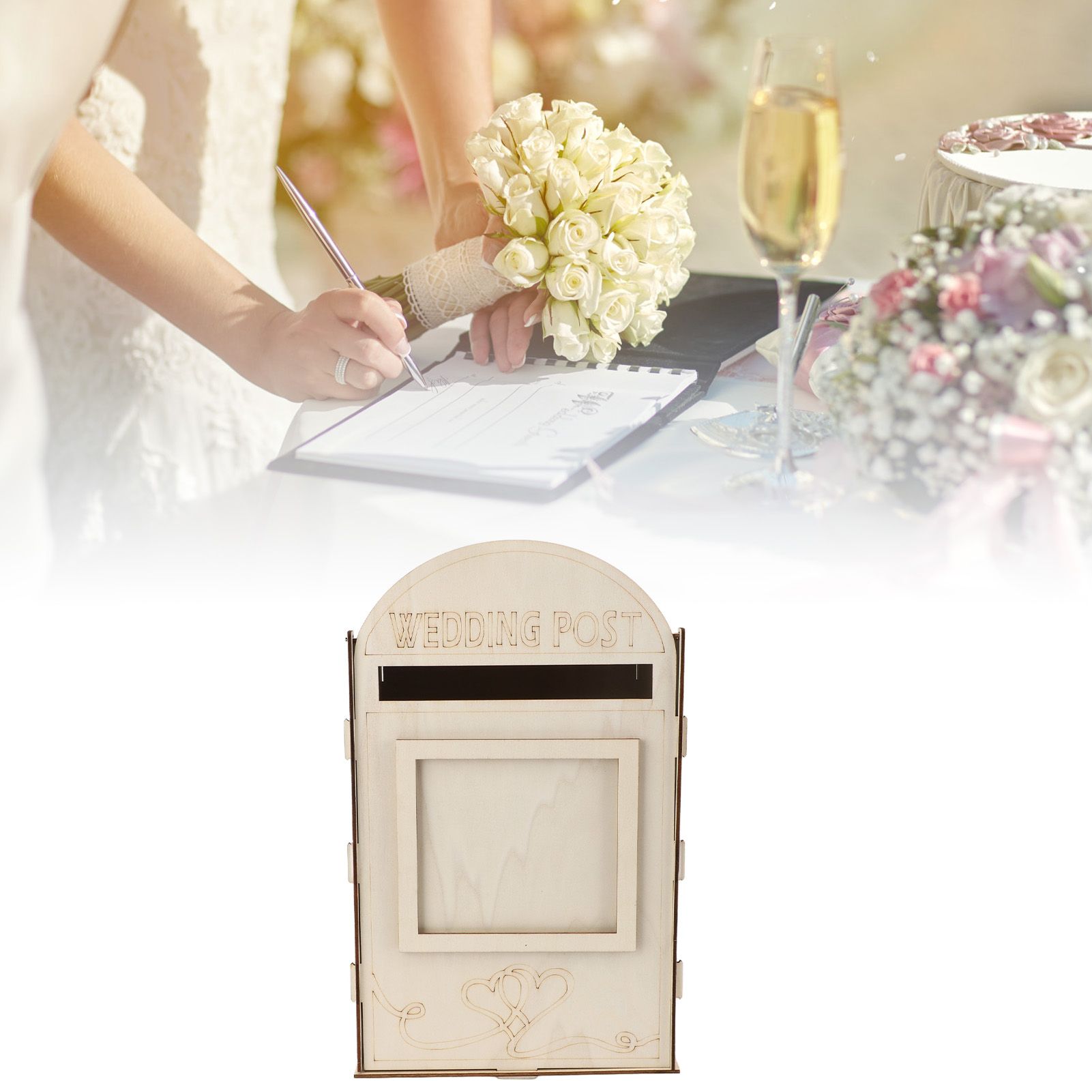 DIY Wooden Wedding Mailbox Post Box with Lock Key for Reception Wedding view 12