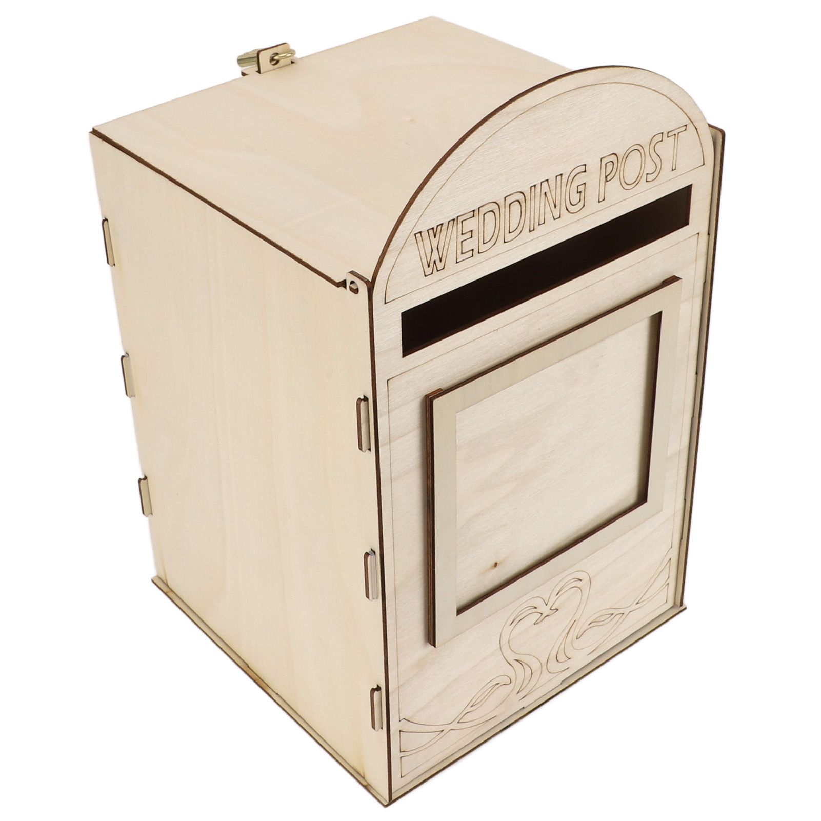 DIY Wooden Wedding Mailbox Post Box with Lock Key for Reception Wedding view 2