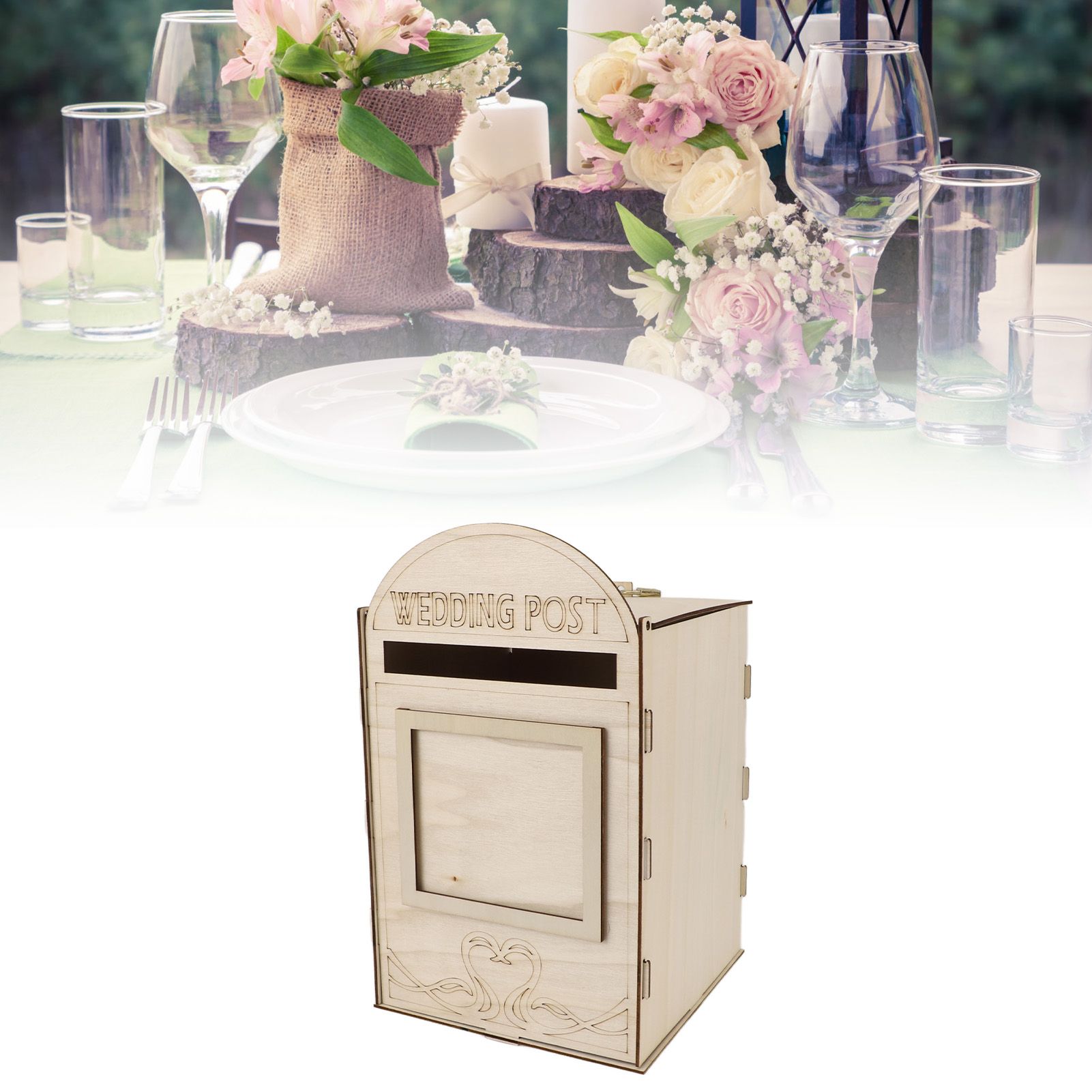DIY Wooden Wedding Mailbox Post Box with Lock Key for Reception Wedding view 11