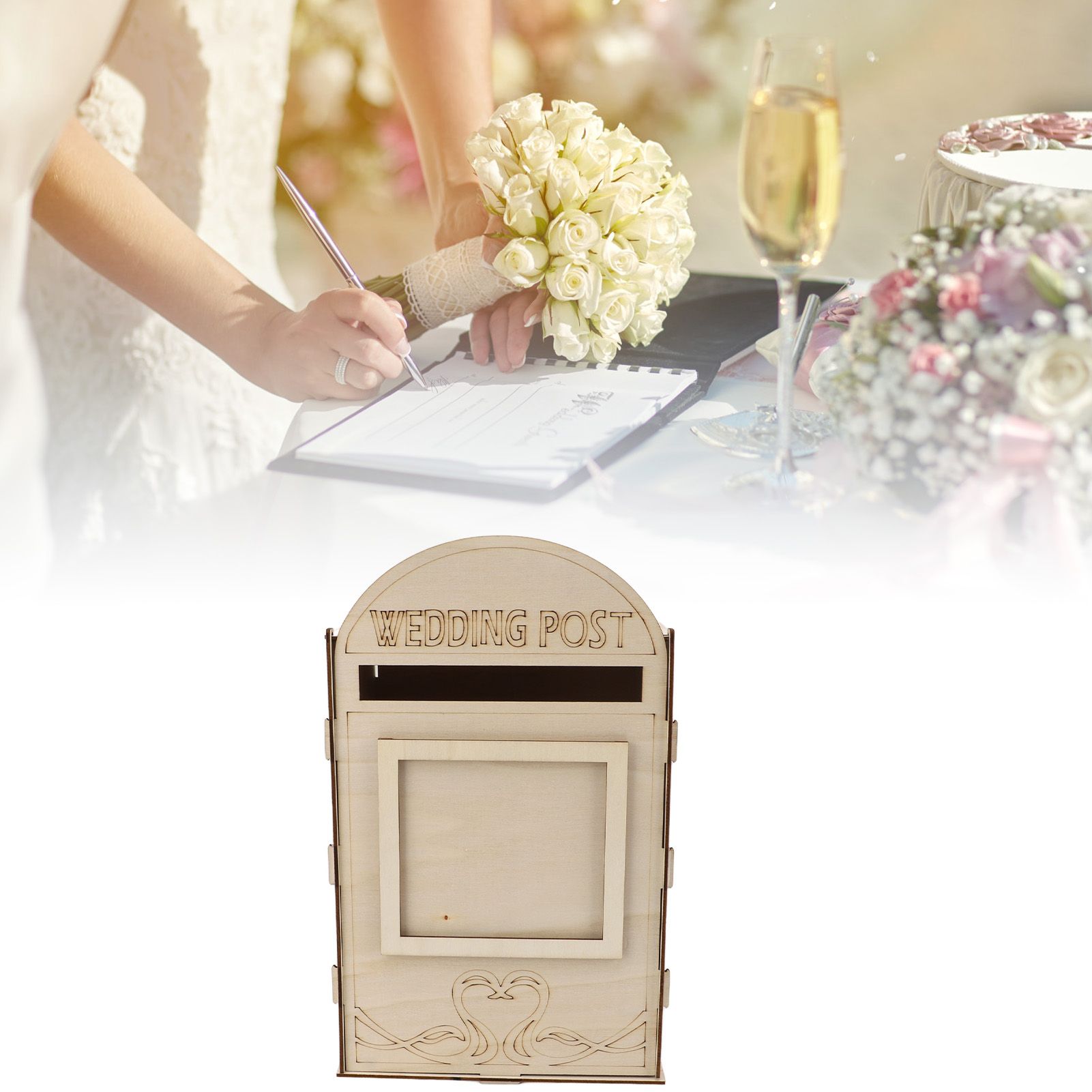 DIY Wooden Wedding Mailbox Post Box with Lock Key for Reception Wedding view 12