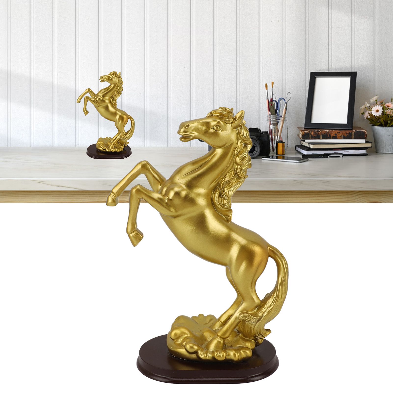 Horse Statue Gold Synthesized Resin Unique Horse Art Figurine for Wine Cabinet view 11