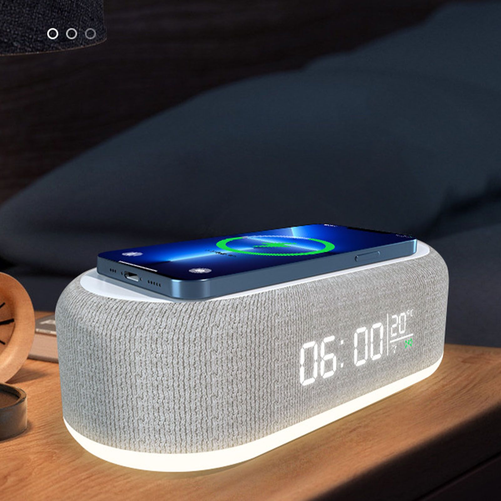 3 in 1 Alarm Clock with Wireless Charging and Night Light Portable view 11