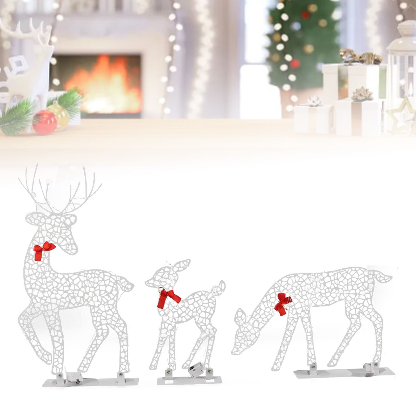3pcs Lighted Christmas Decoration Deer Home Warm White Light Iron LED Reindeer view 12