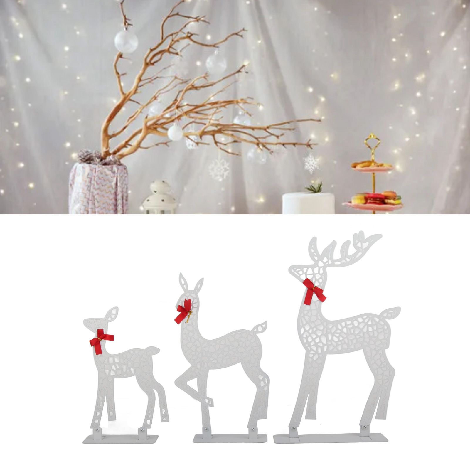 3pcs Lighted Christmas Decoration Deer Home Warm White Light Iron LED Reindeer view 11