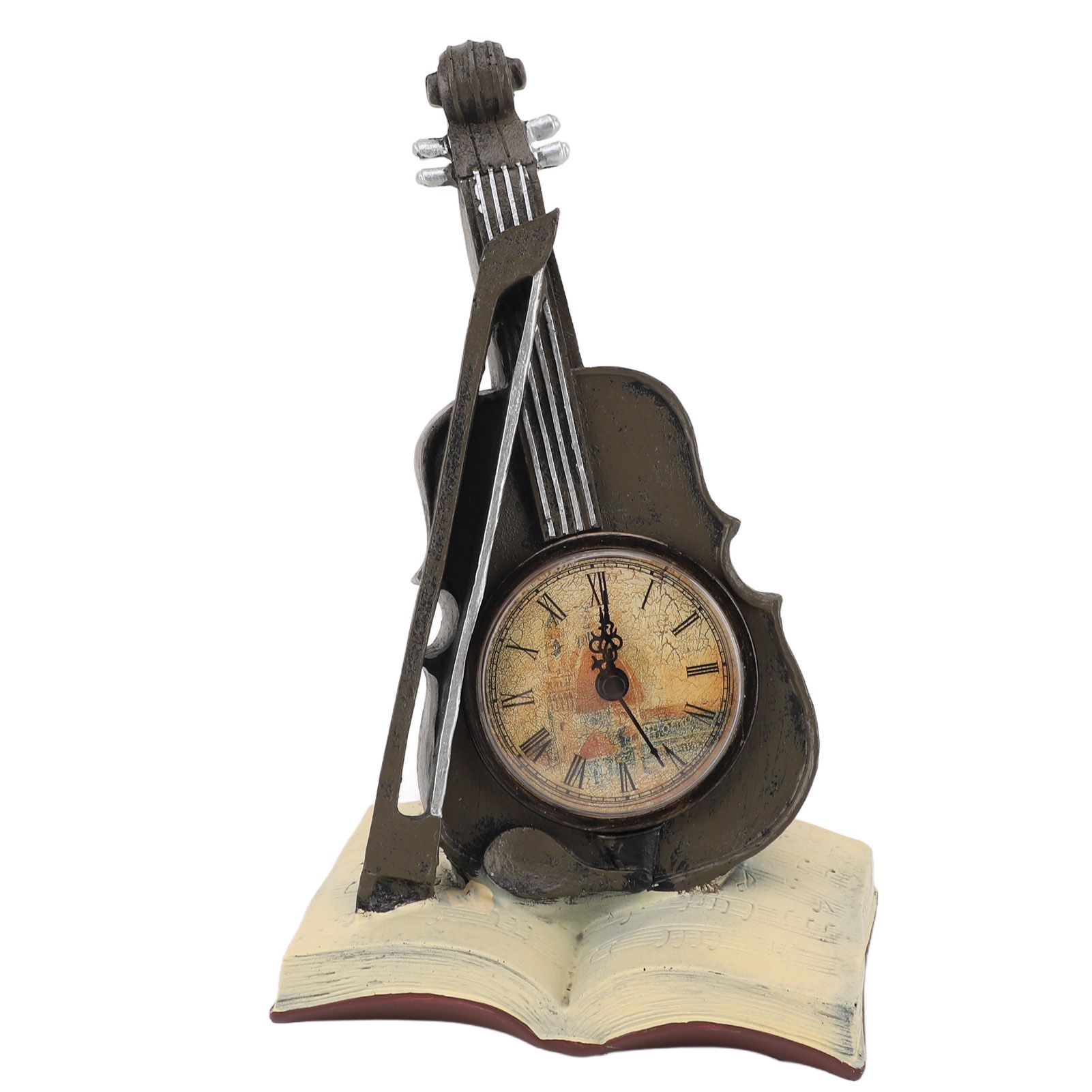Vintage Design Violin Clock Rests On A Sheet Music Book Resin Violin Model — image 1