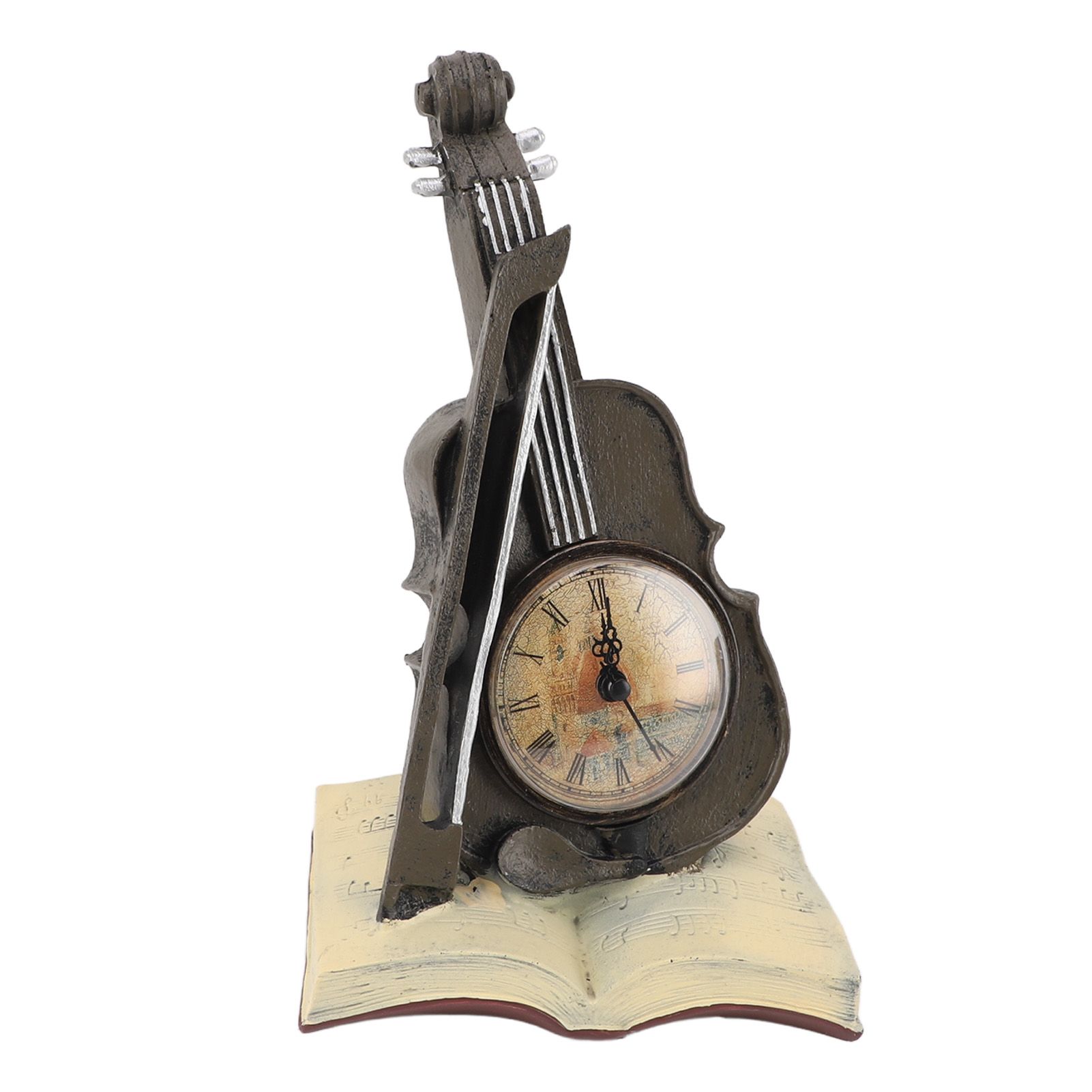 Vintage Design Violin Clock Rests On A Sheet Music Book Resin Violin Model view 3